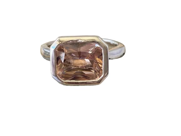 2.3ct Radiant Cut Peach Morganite Solitaire Ring - Bezel Set in White Gold Plated for Women | Elegant Engagement, Wedding, Anniversary & Gift Jewelry