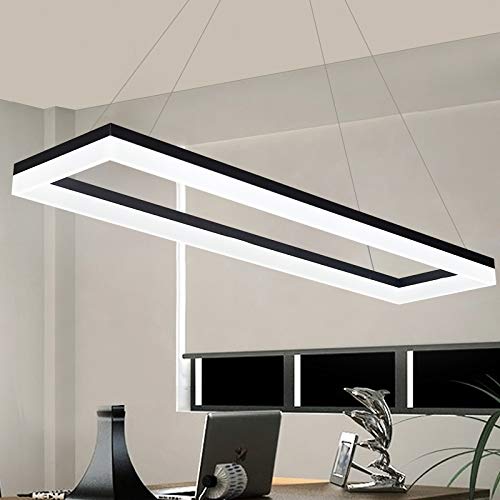 LITFAD Modern Black Rectangle LED Chandelier - 1 Head Ceiling Pendant Light with Acrylic Diffuser for Dining Room, Living Room, Office - White Light | Energy Efficient Contemporary Lighting for Home & Workspace