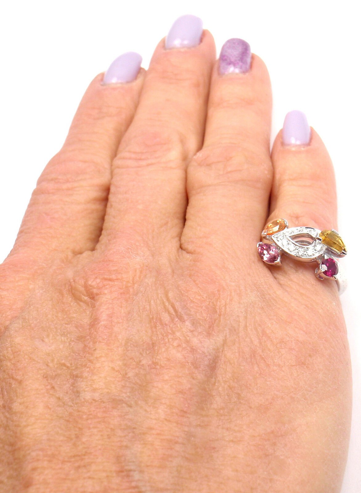 Authentic CARTIER Sorbet 18k White Gold Diamond Tourmaline Sapphire Ring - Size 50 (US 5.25) | Luxury Jewelry for Women, Perfect for Weddings, Anniversaries & Special Occasions