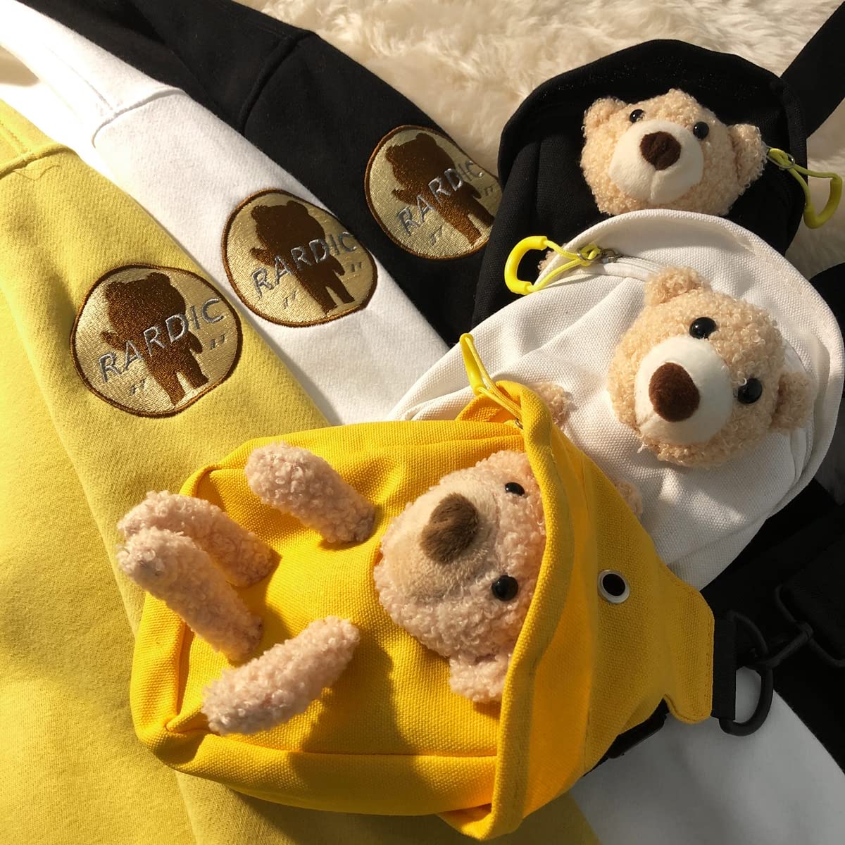 KCLOT Men's Long Sleeve Oversized Pullover Sweatshirt with Teddy Bear Bag - Cozy Winter Casual Wear for Street Style & Gift Giving