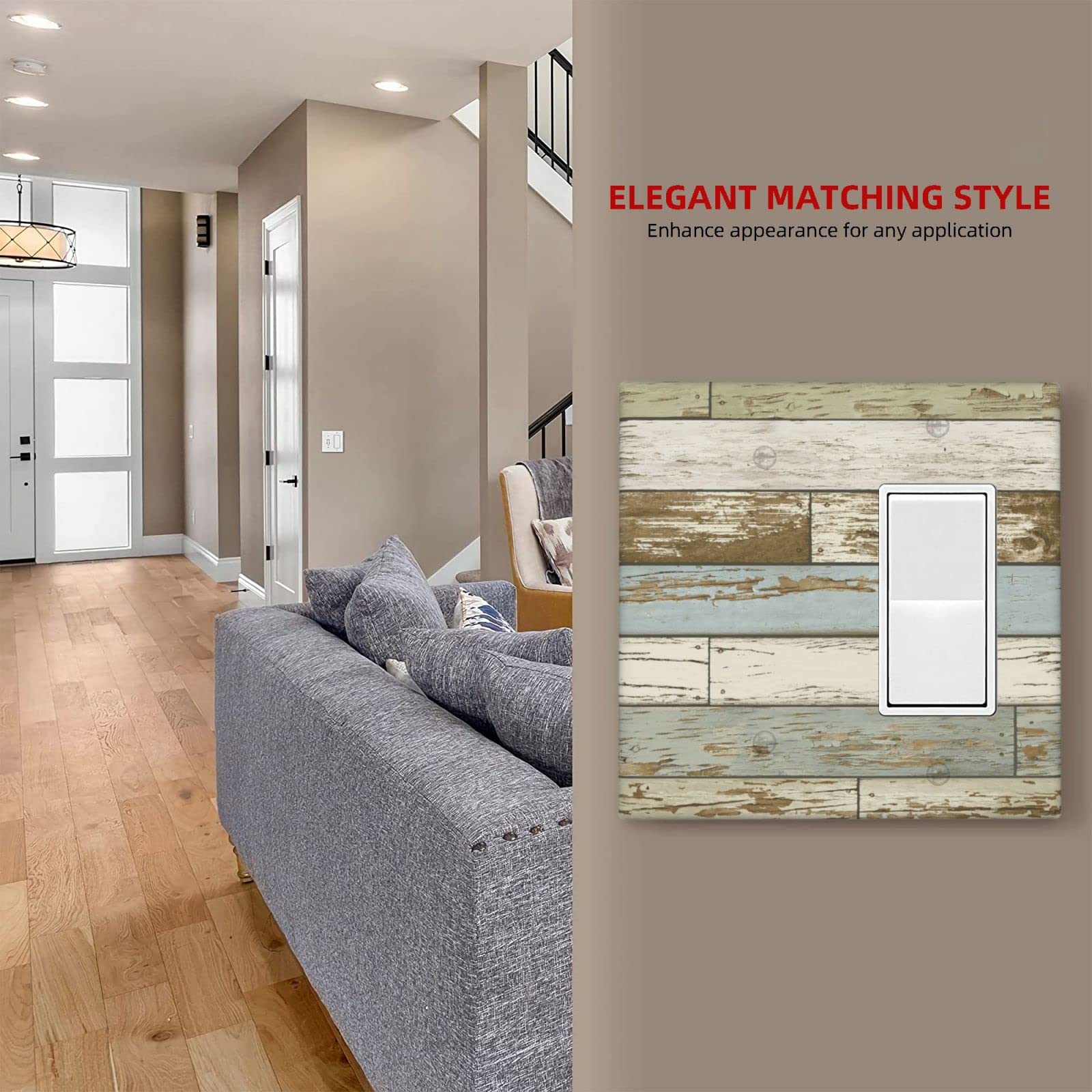 Farmhouse Style 2 Gang 1 Blank 1 Rocker Switch Plate Cover - Standard Size 4.5 x 4.5 Inch - Rustic Wood Print Outlet Cover - Perfect for Living Room, Bedroom & Home Decor