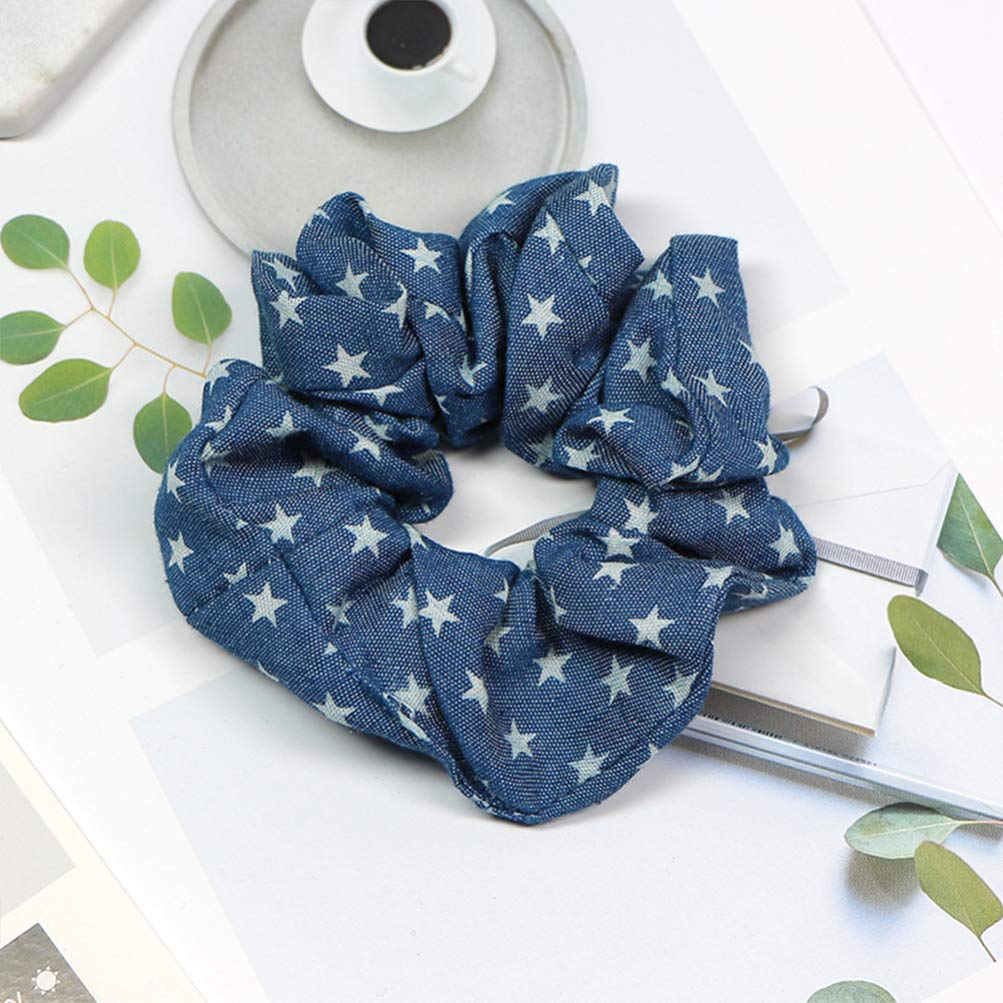 FRCOLOR 4PCS Denim Scrunchies Hair Bands for Women & Girls - Casual & Office Style