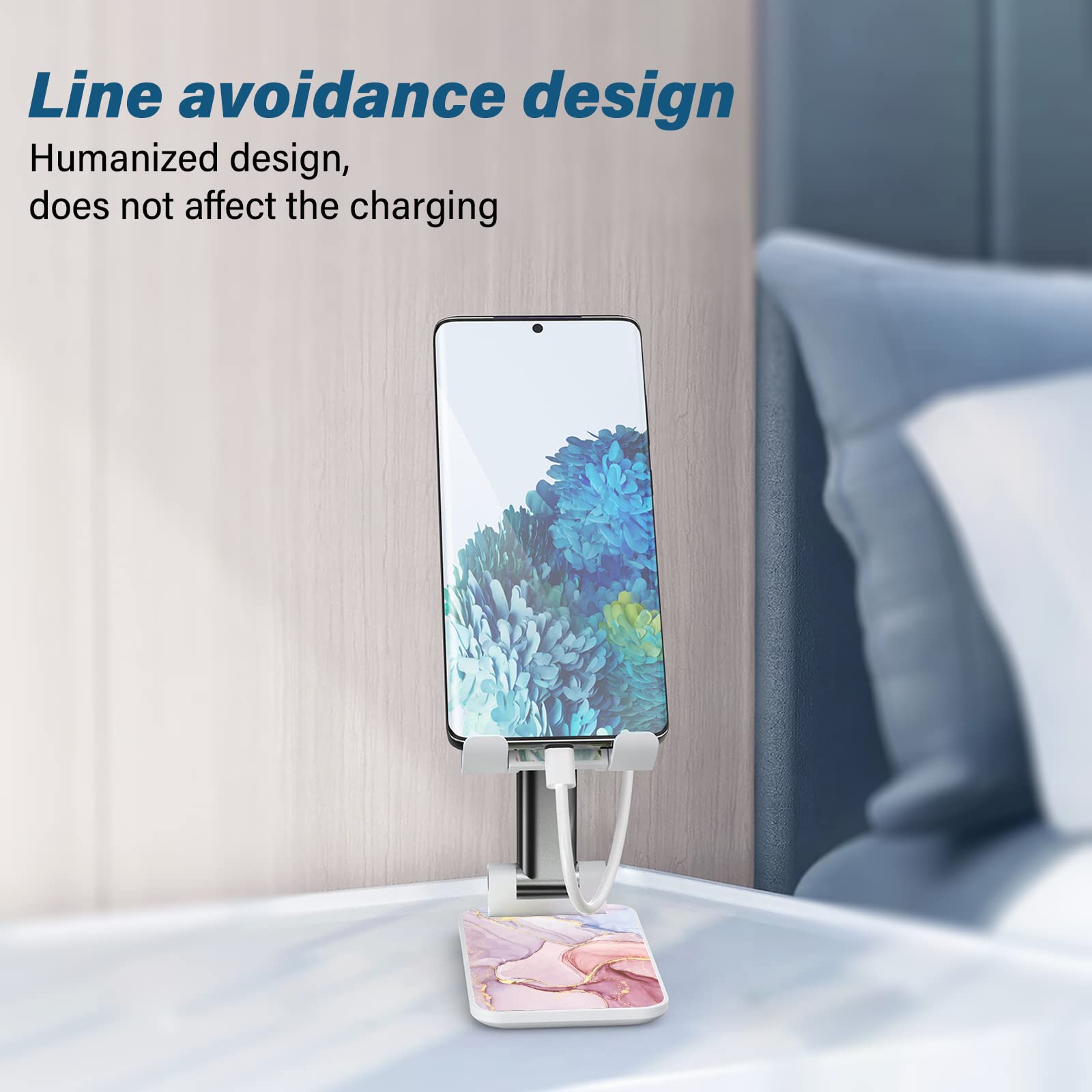 Adjustable Foldable Phone Stand for Desk - Multi-Angle View Phone Holder for iPhone, Samsung, iPad & Smartphones - Pink Marble Design - Perfect for Office, Home, Video Calls & Hands-Free Watching