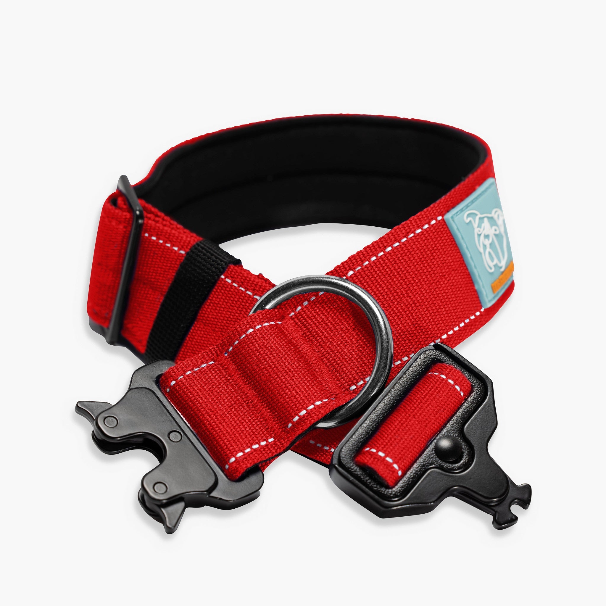 Tactical Dog Collar Red - Heavy Duty Nylon Pet Collar with Metal D-Ring & Reflective Stitching - Perfect for Training, Hiking & Outdoor Adventures