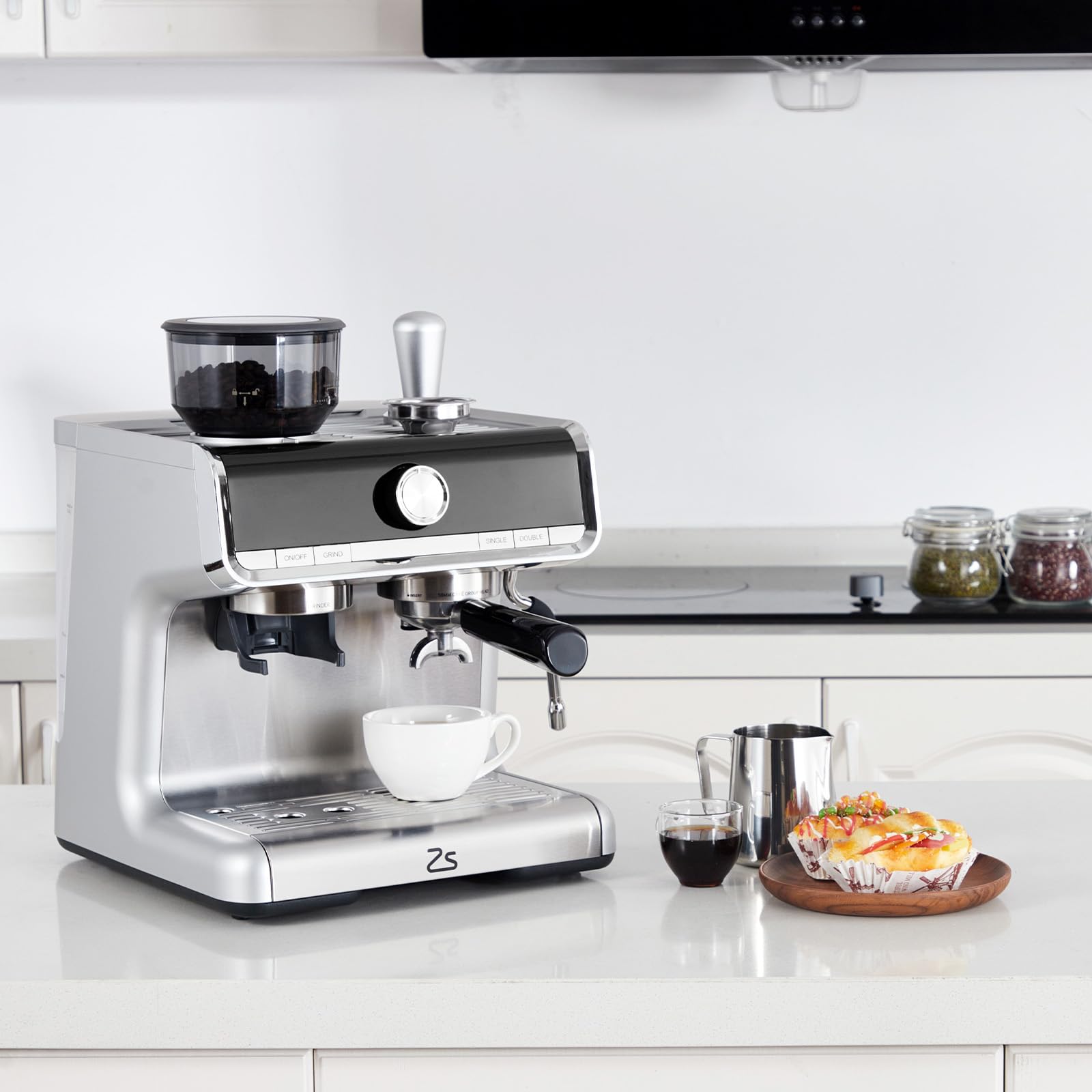 20 Bar Semi-Automatic Espresso Machine with Built-in Grinder & Milk Frother - Professional Home Coffee Maker for Macchiatos, Cappuccino & Latte - Perfect Gift for Coffee Lovers & Parents (Home/Office/Cafe Use)