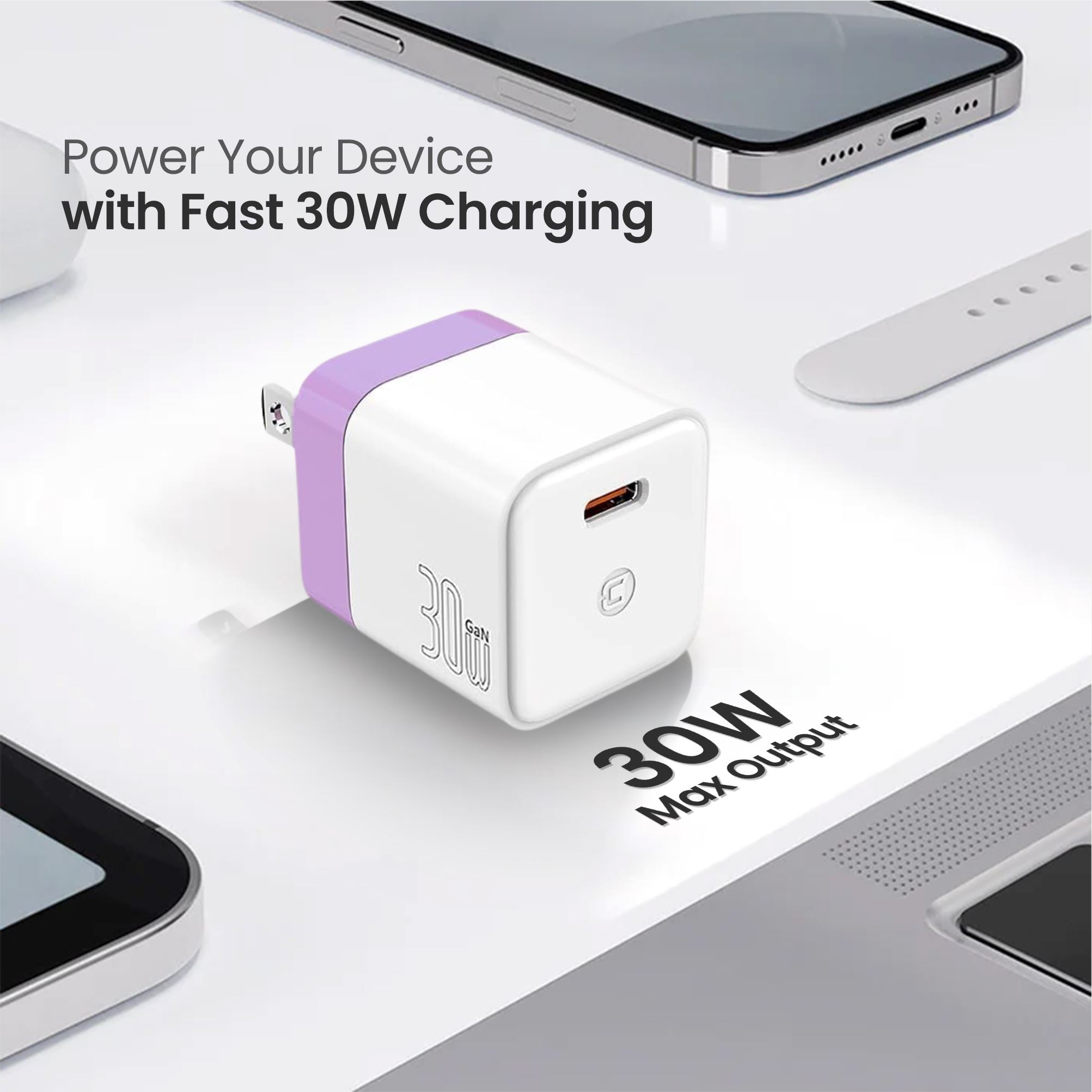 Fast Charging GaN 30W USB-C Wall Charger - Compact & Powerful Phone Charger for iPhone 15/14/13, Samsung Galaxy, iPad - Perfect for Travel, Home & Office Use