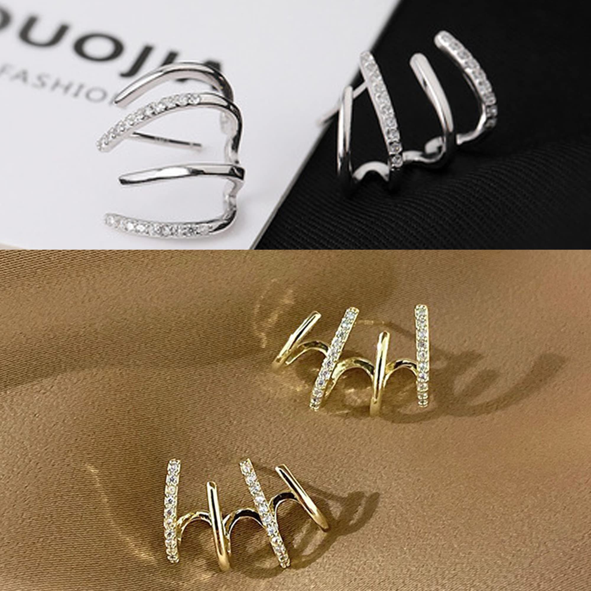 Stylish Claw Earrings Cuff for Women - Cubic Zirconia Needle & Stud Earrings - Half Hoop Fashion Jewelry - Perfect for Parties, Date Nights & Everyday Wear