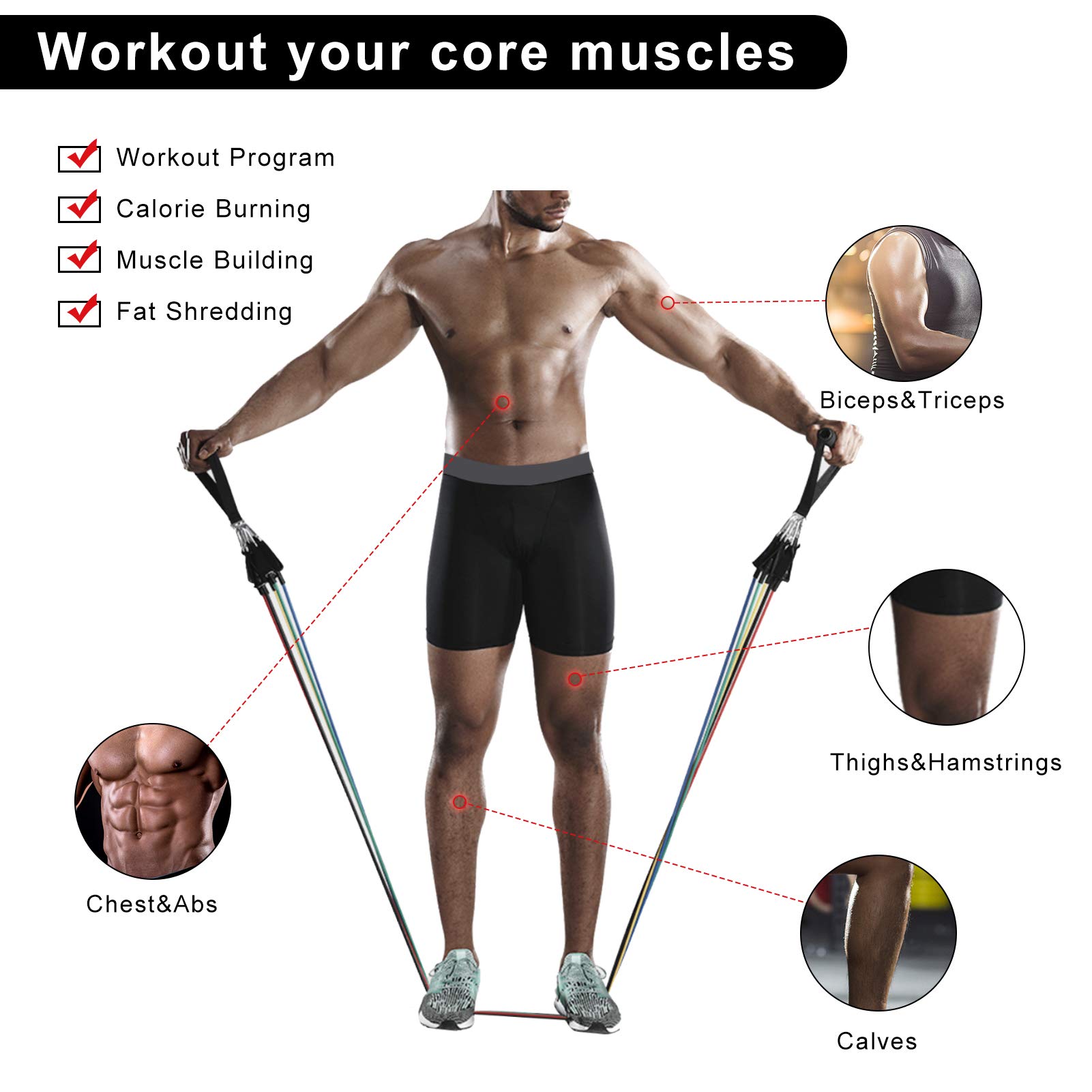 NPET 13-Piece Resistance Band Set with Handles, Ankle Straps, Door Anchor & Carry Bag - Workout Bands for Strength Training, Home Gym, Physical Therapy & Yoga - Perfect for Home Fitness, Rehabilitation & Muscle Building