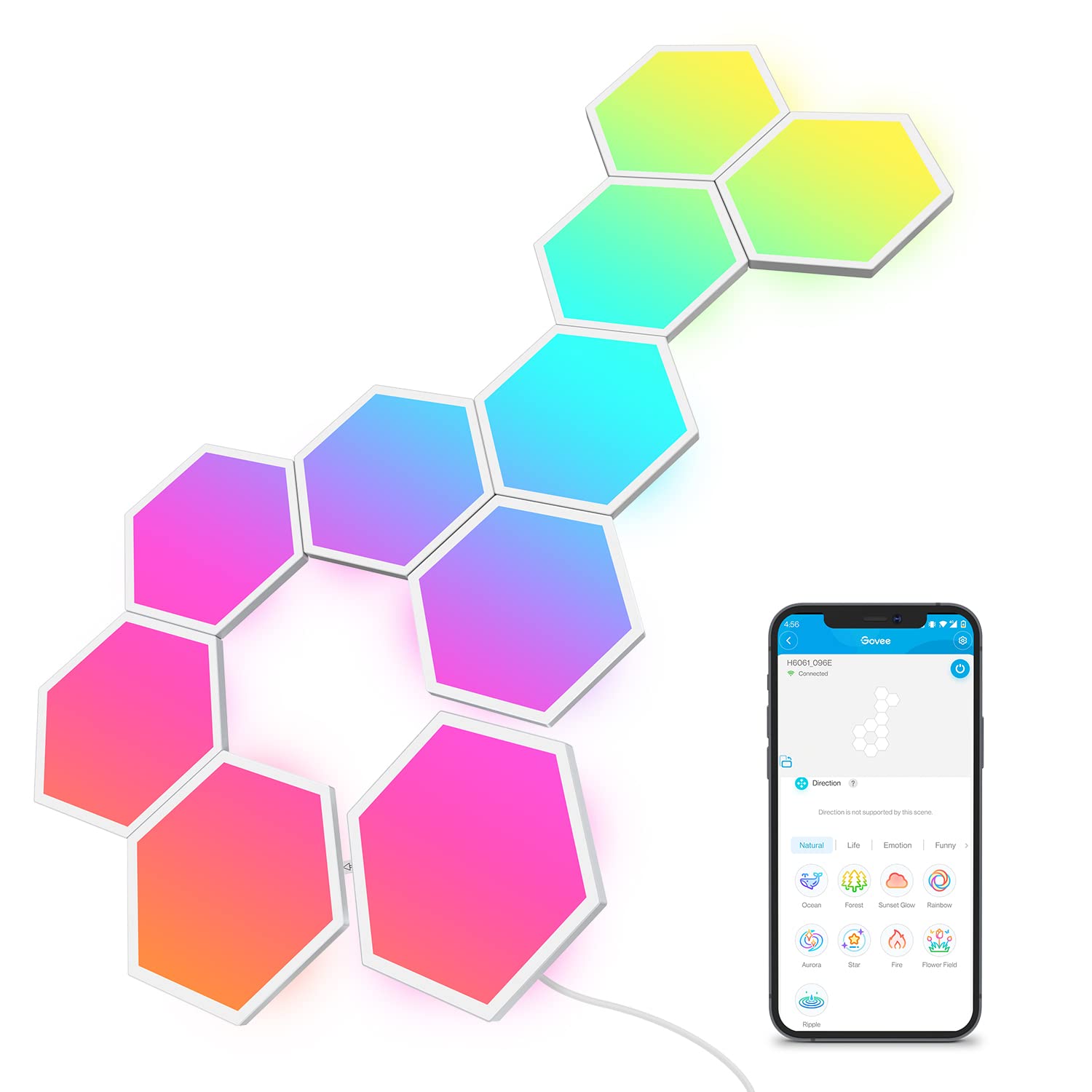 Govee Glide Hexa Panels - Smart Wi-Fi RGBIC Hexagon LED Wall Lights, 6 Music Sync Modes & 40 Scene Modes, Works with Alexa & Google Assistant - 10 Pack for Living Room, Bedroom, Gaming Room & Home Decor
