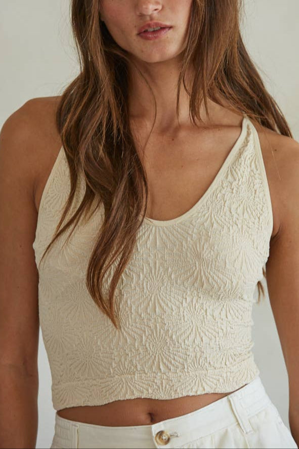 Jacquard Tank Top for Women | Soft Oak Buff Color | Perfect for Summer Outfits, Casual Wear & Layering