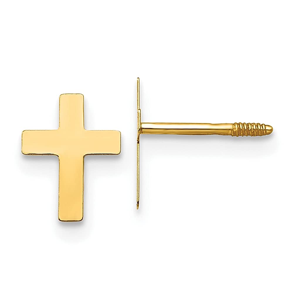 14K Yellow Gold Cross Religious Earrings for Women - Elegant Fine Jewelry Gift for Her - Perfect for Church, Weddings & Special Occasions