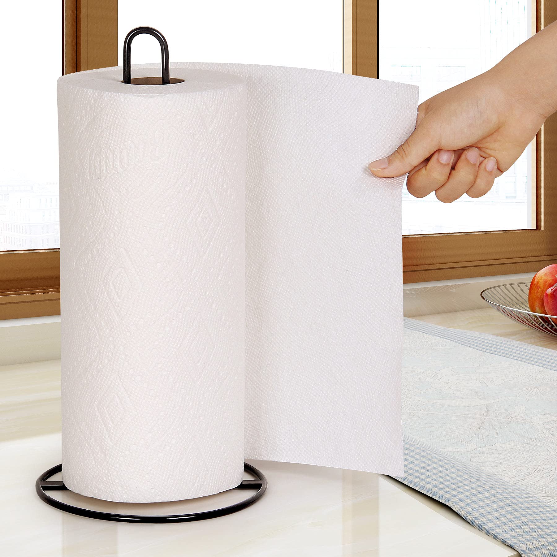 OBODING Countertop Paper Towel Holder - Black Kitchen Paper Towel Stand for Standard & Large Rolls | Space-Saving Organizer for Kitchen, Bathroom, Office & RV Use