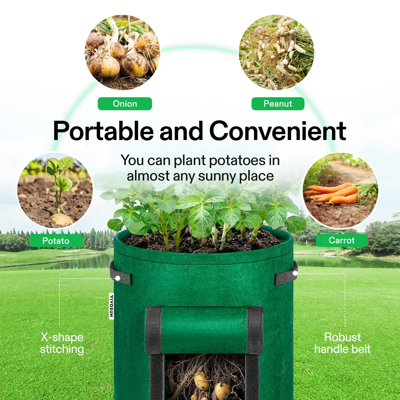 VIVOSUN 5-Pack 7 Gallon Potato Grow Bags with Handles & Roll-Up Window - Breathable Fabric Planters for Growing Potatoes, Vegetables & Herbs - Ideal for Indoor/Outdoor Gardening, Balcony & Patio Use
