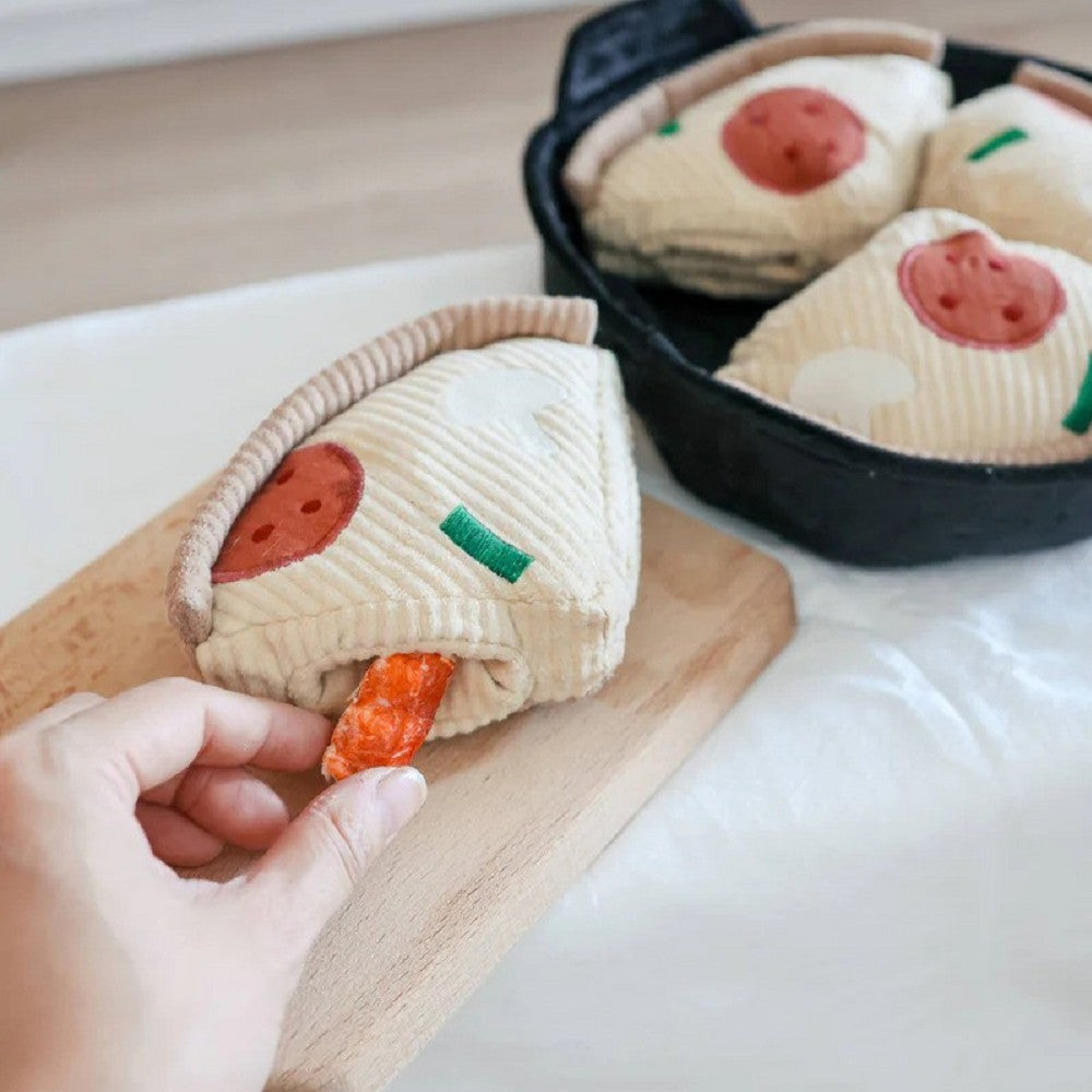 Deep Dish Pizza Burrow & Snuffle Dog Toy - Interactive Plush Puzzle Toy for Small & Medium Dogs - Perfect for Boredom Relief & Mental Stimulation During Playtime & Training