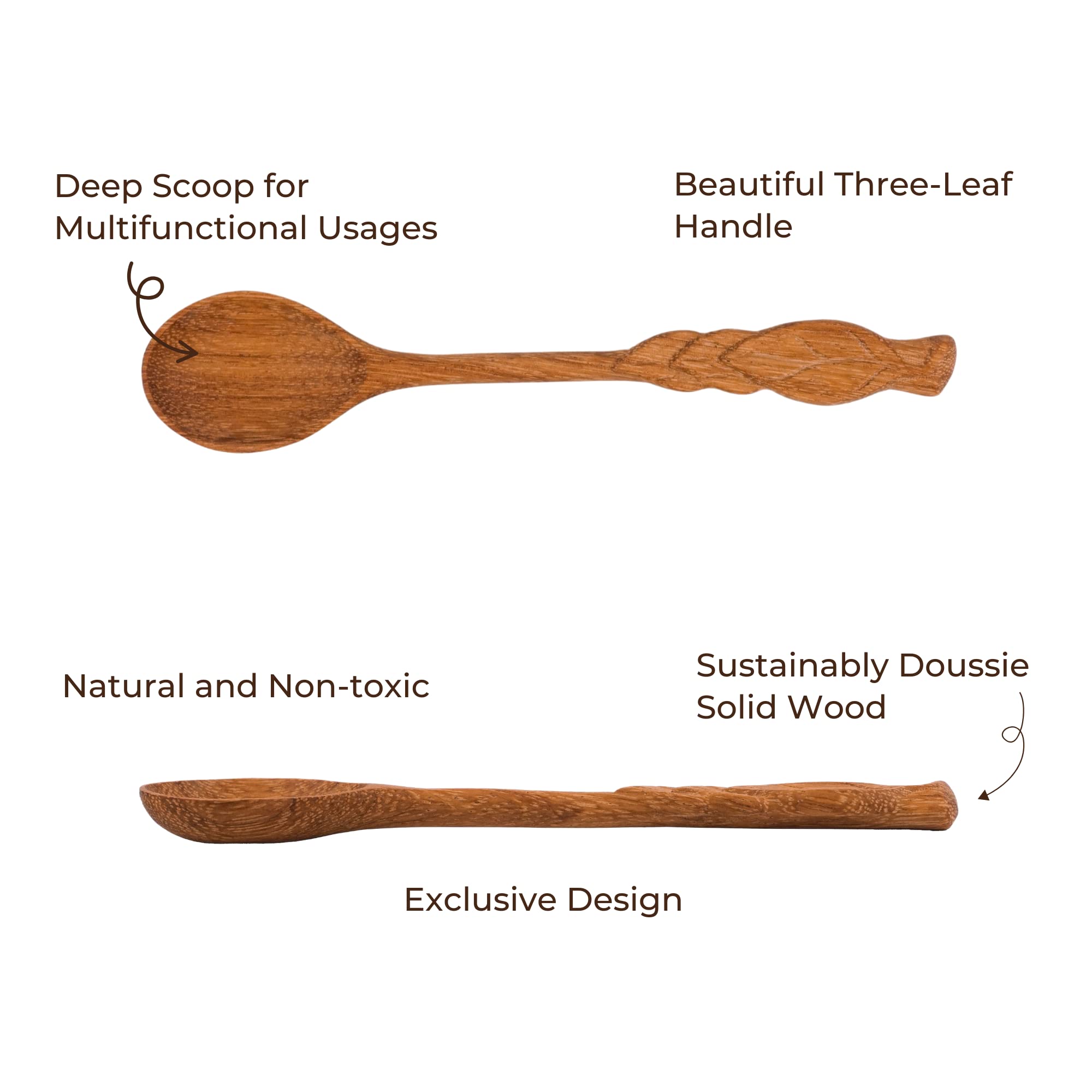 JABIHOME Handmade Wooden Spoon with Leaf Handle - Natural Wooden Kitchen Utensil for Cooking, Serving & Eating - Perfect Gift for Mom, Women, Hostess & Easter - Ideal for Home, Kitchen & Dining Use