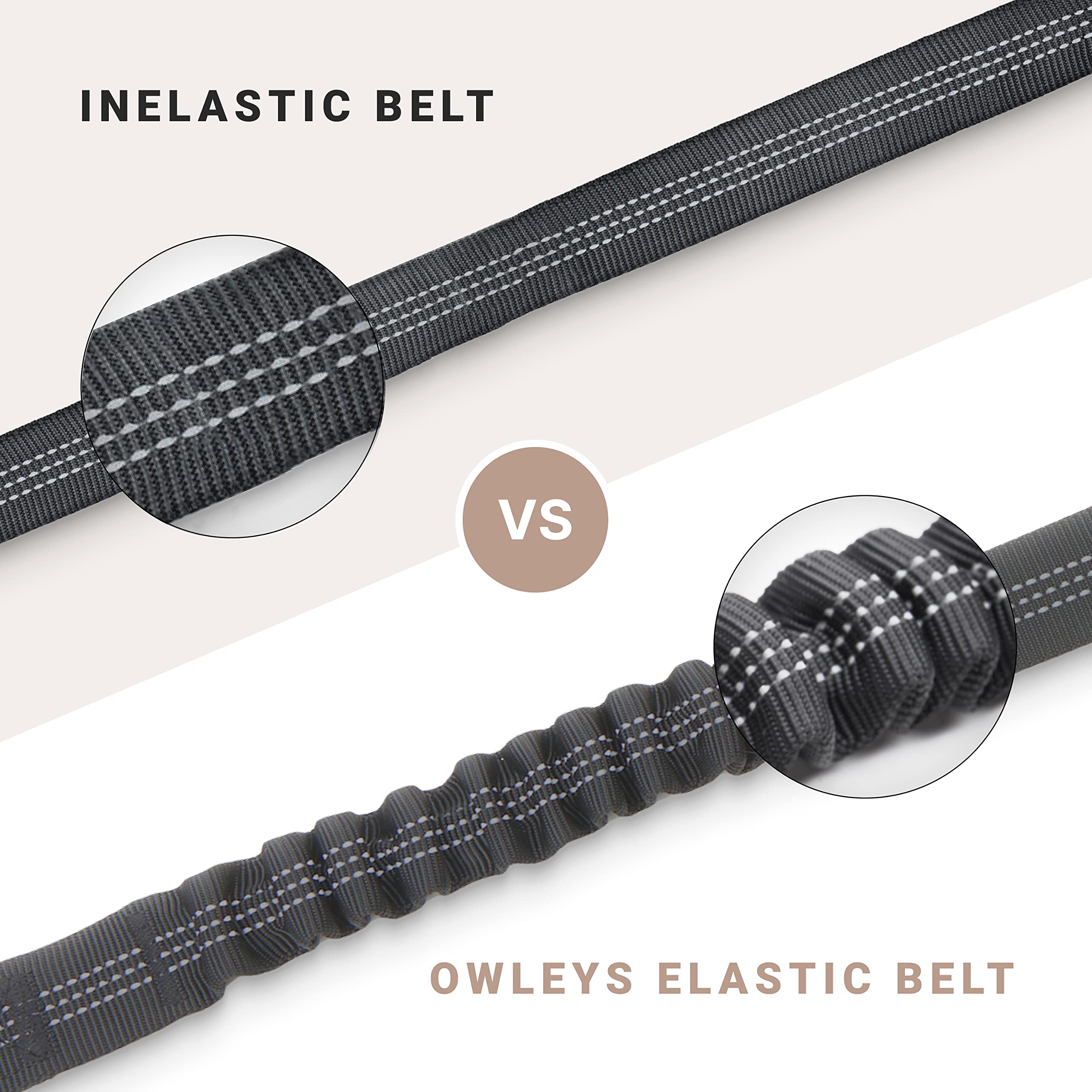 Owleys Adjustable Dog Seat Belt - Black Nylon Pet Safety Harness for Car Travel | Shock-Absorbing Bungee Design | Secure & Durable Dog Restraint for Small Medium Large Dogs | Perfect for Road Trips, Vet Visits & Daily Commutes