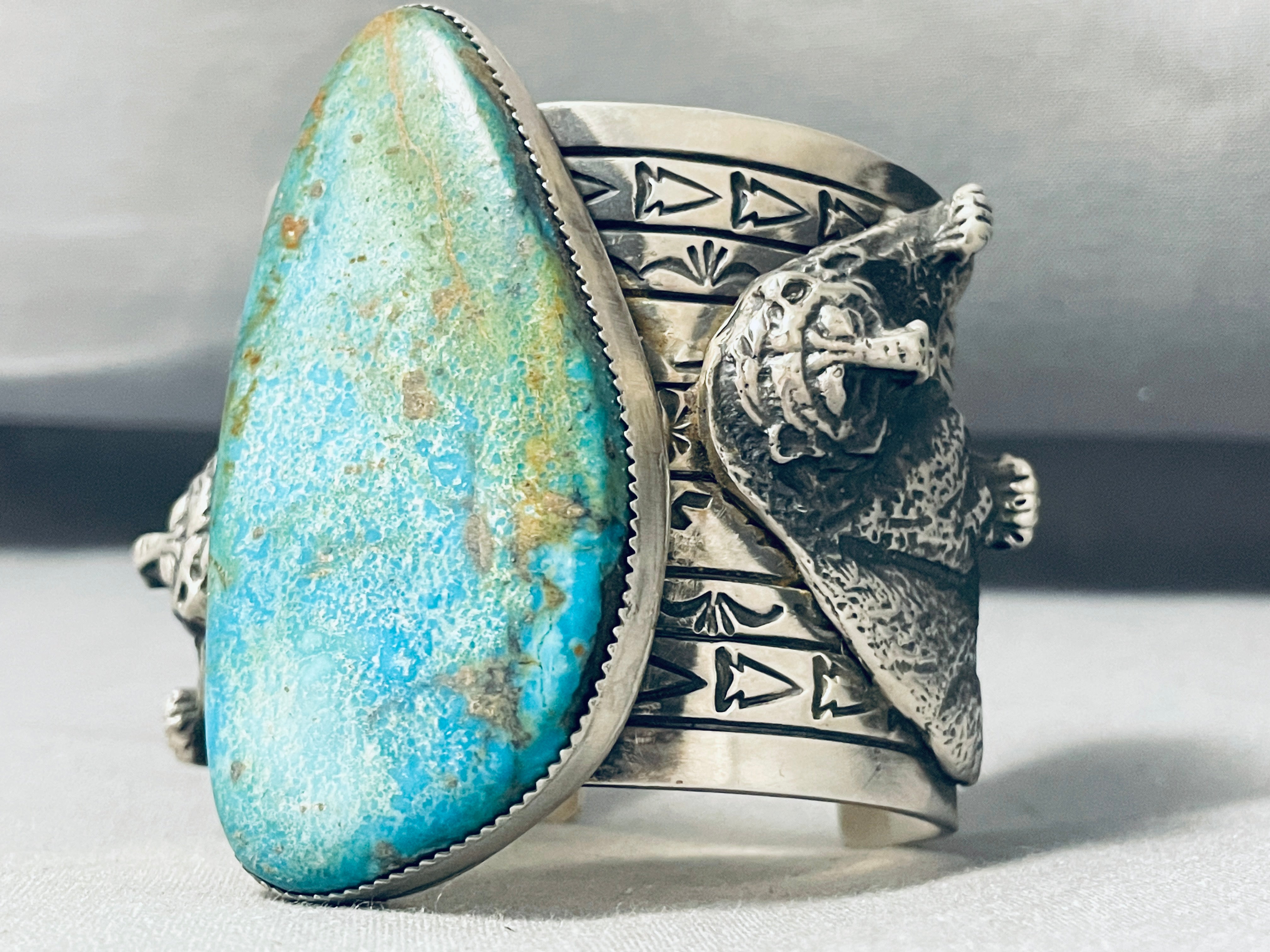 200 Grams Authentic Grizzly Native American Navajo Turquoise Sterling Silver Bracelet for Women - Handmade Jewelry for Boho Fashion, Gift & Special Occasions