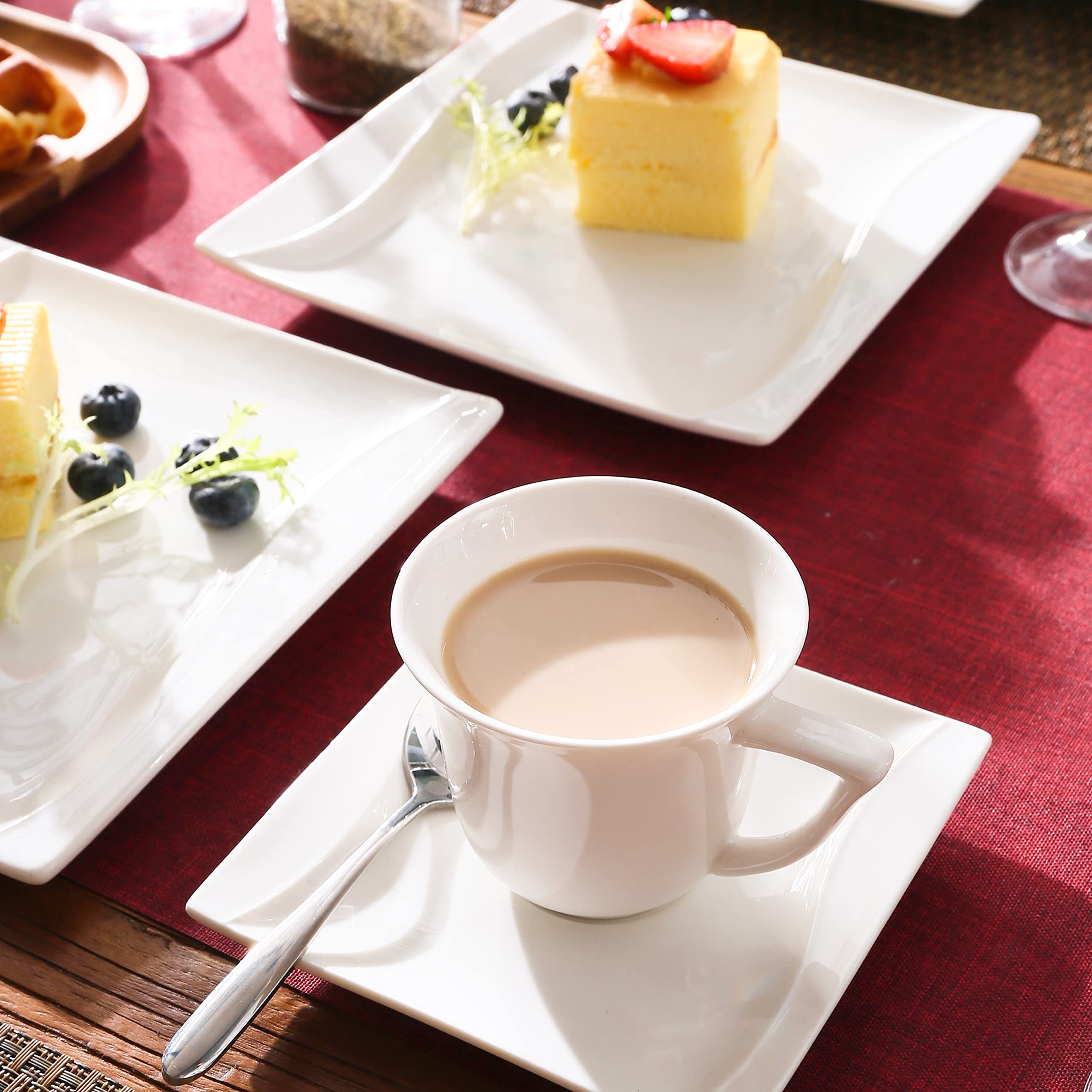 MALACASA 30-Piece Ivory White Porcelain Square Dinnerware Set - Plates, Bowls, Mugs & Saucers for 6 People - Elegant Tableware for Salad, Pasta, Dessert - Perfect for Family Dinners, Parties & Restaurant Use - Series Carina