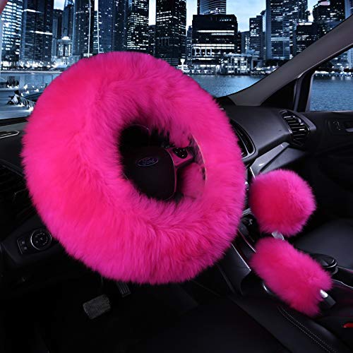 1 Set 3 Pcs Car Steering Wheel Cover, Handbrake Cover & Gear Shift Cover Set - Faux Wool Warm Winter Accessories for Cold Weather Driving Comfort