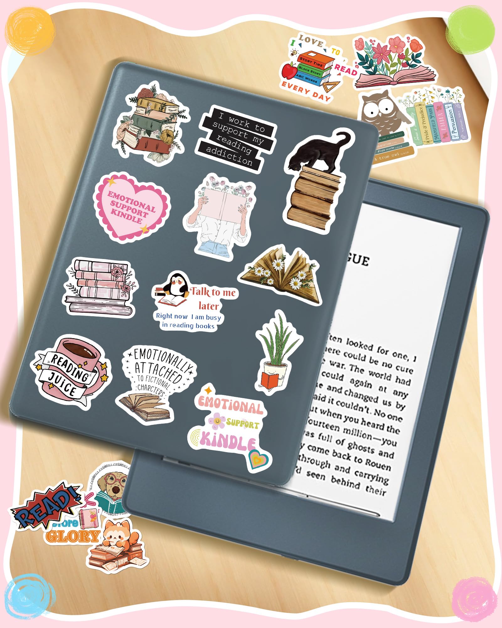 Greingways 300 PCS Book Stickers for Kindle & Ebook Cases - Waterproof Bookish Stickers for Laptops, Water Bottles - Perfect Book Lover Gifts for Adults, Teens, Girls & Kids - Great for Reading Accessories & School Supplies