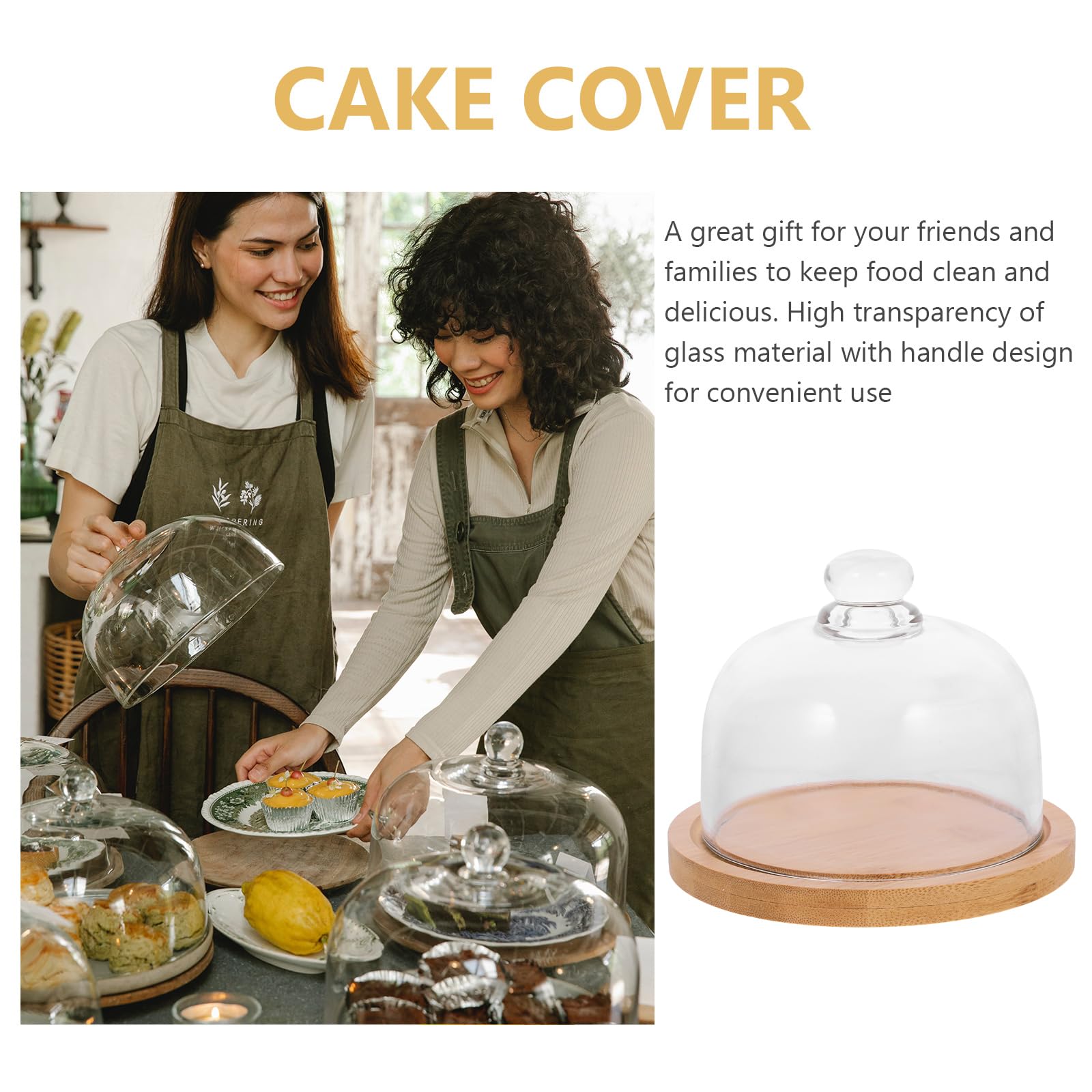 Cabilock 6.5 Inch Wooden Cake Stand with Glass Dome - Round Clear Cloche Dome Cake Plate for Dessert Display - Perfect for Cakes, Pastries, Cheese & Party Food Serving at Weddings, Tea Parties and Bakery Displays