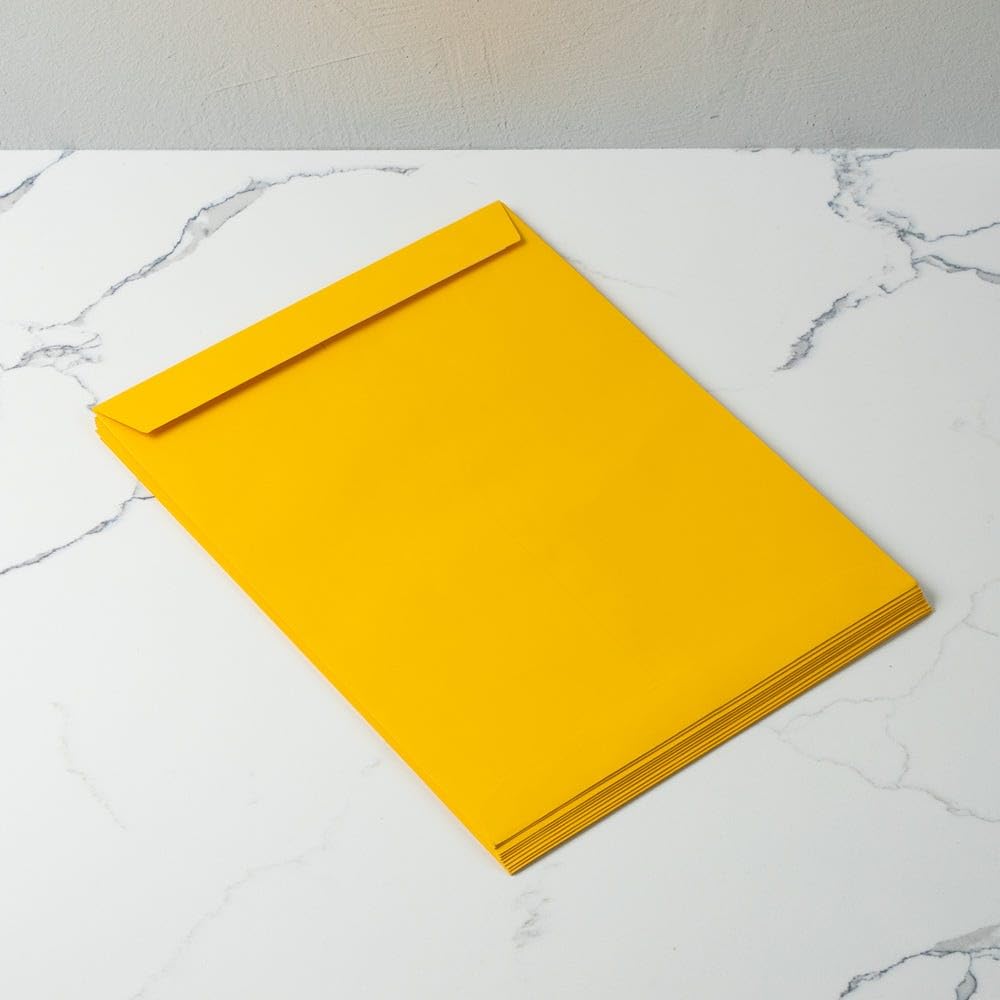 LUXPaper 10 x 13 Open End Envelopes | Self Seal Peel & Press Envelopes | Sunflower Yellow | 80lb. Text Weight | Pack of 1,000 | Perfect for Business Mail, Wedding Invitations & Office Correspondence