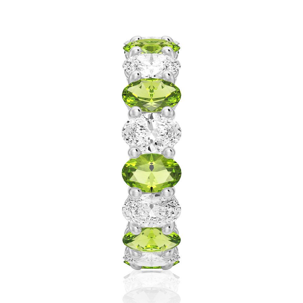 6.6 CT Lab-Created White Sapphire & Green Peridot Gemstone Ring - Elegant Wedding Band, Anniversary Gift for Her, Perfect for Engagement & Special Occasions