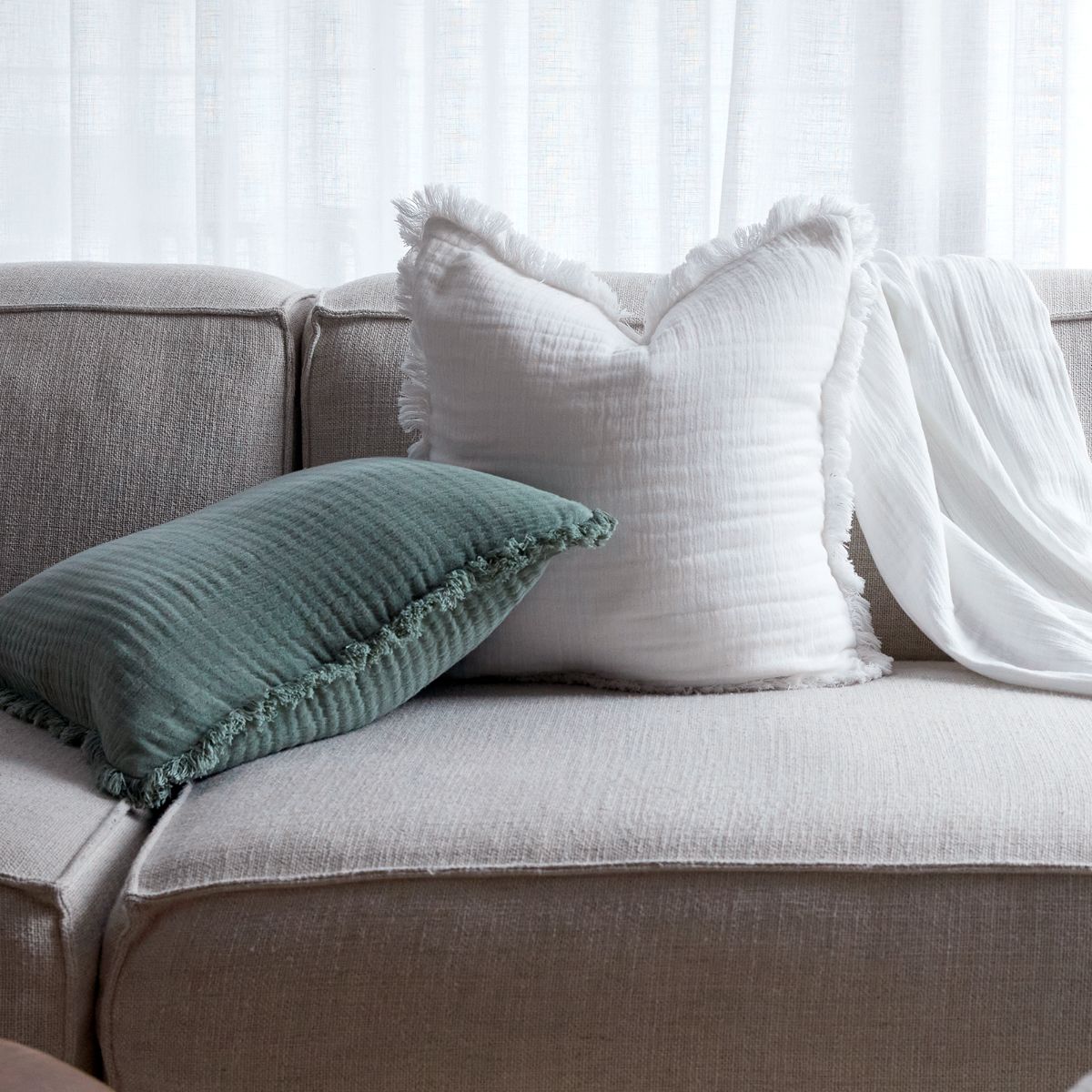 Molly Fringed Cotton Throw Pillow Cover - Soft Bohemian Decorative Cushion for Sofa, Bed, Chair - Ivory Home Decor for Living Room, Bedroom, Nursery