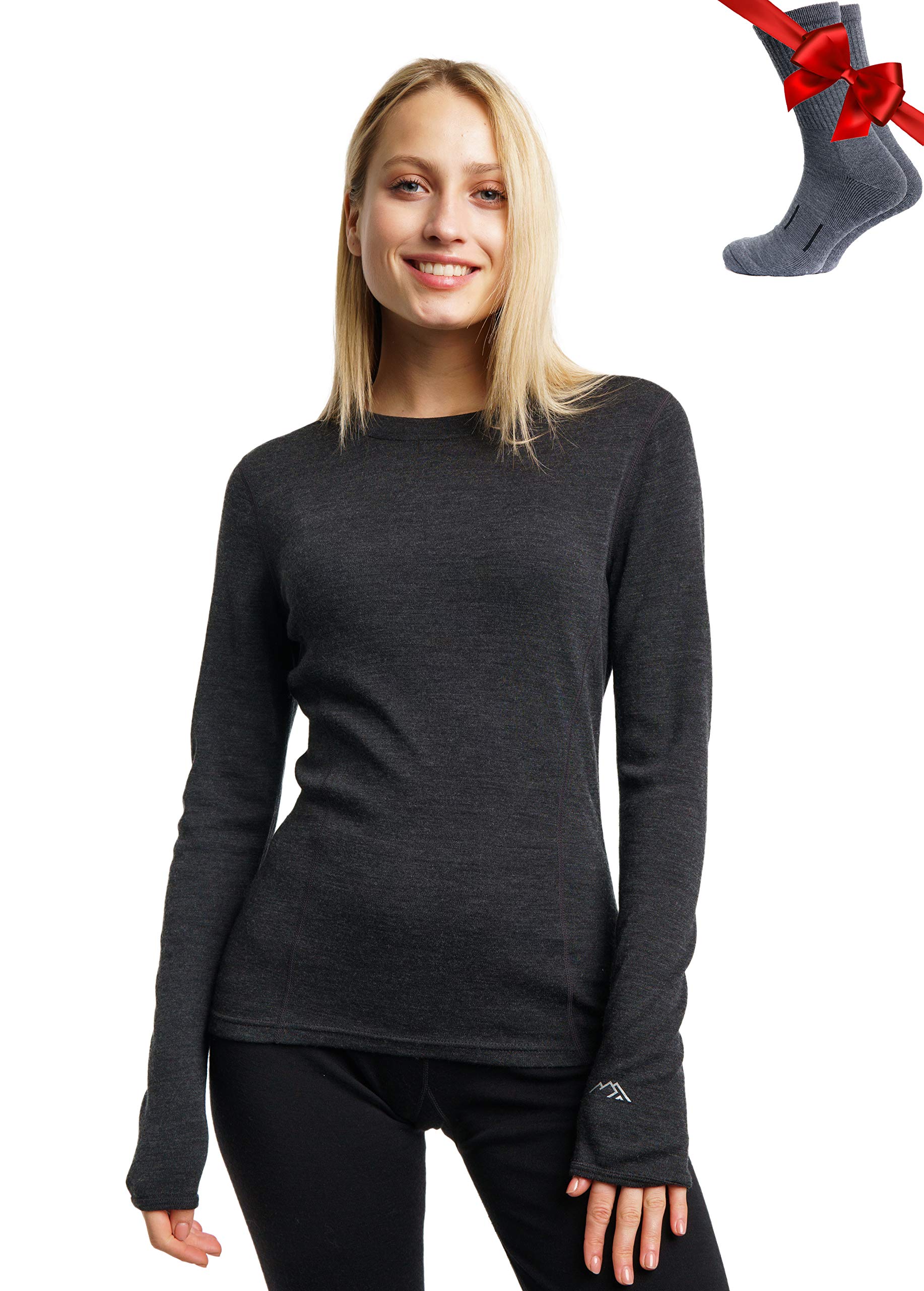 Premium Merino Wool Base Layer for Women - 100% Natural Thermal Underwear Set with Long Sleeve Shirts & Socks (Lightweight/Midweight/Heavyweight Options) - Perfect for Hiking, Skiing, Winter Sports & Outdoor Adventures