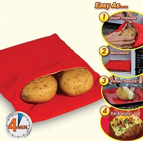 Reusable Potato Baking Rods & Microwave Cooker Bag Set – Quick & Easy Baked Potatoes with 4 Spud Spikes | Perfect for Home Cooking, Meal Prep & Parties