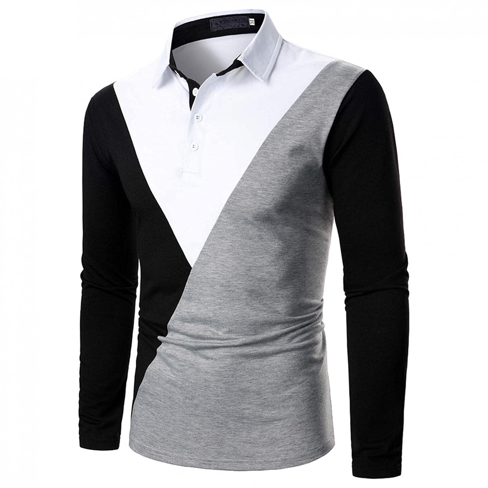 Men's Slim Fit Long Sleeve Polo Shirts - Classic Cotton Dress Shirts with Button Down Collar & Color Block Design - Perfect for Business Casual, Office Wear & Smart Outfits