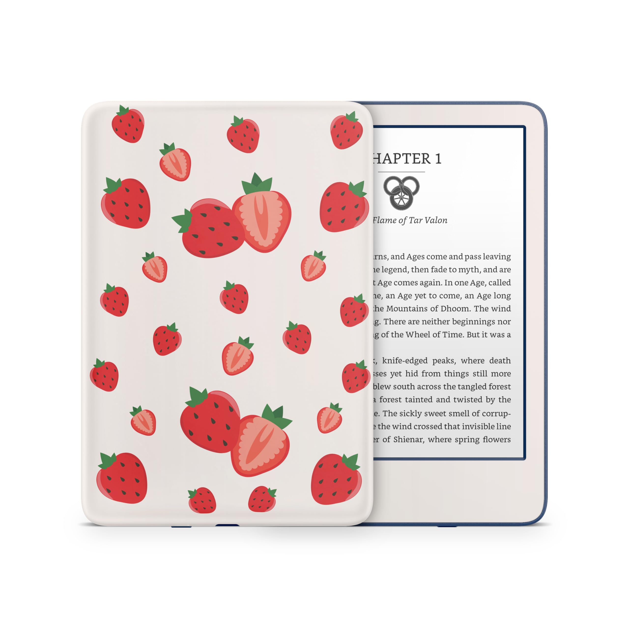 Premium 3M Vinyl Full Wrap Skin for Kindle Paperwhite (11th Gen, 2021) - Strawberry Design, Off-White Color | Protective Cover with Anti-Slip Grip | Perfect for Reading, Travel & Daily Use