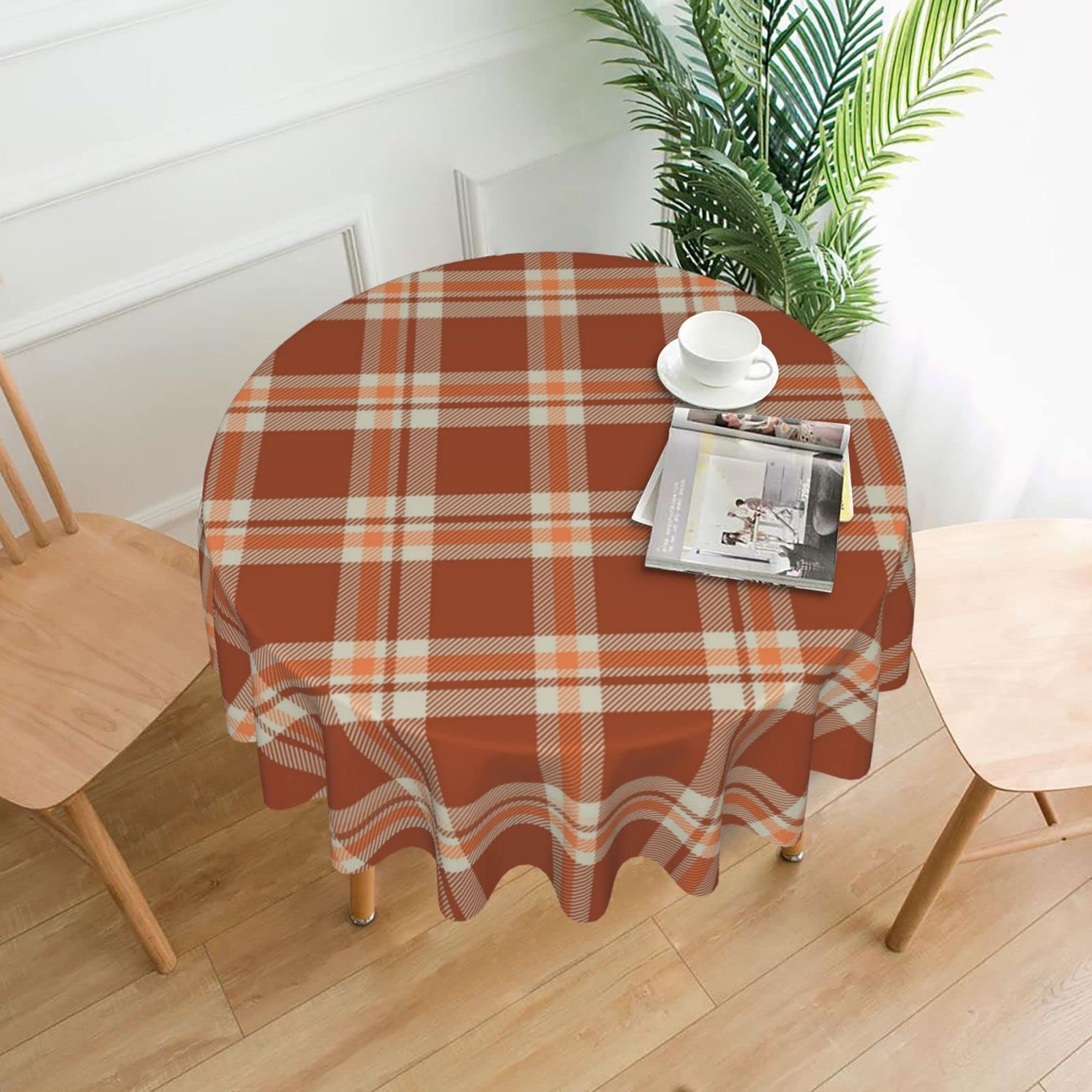 Kawani 60 Inch Round Plaid Tablecloth - Waterproof Washable Polyester Autumn Thanksgiving Table Cover for Kitchen, Party, Picnic & Dining Decor - Perfect for Holiday Gatherings and Seasonal Home Decoration