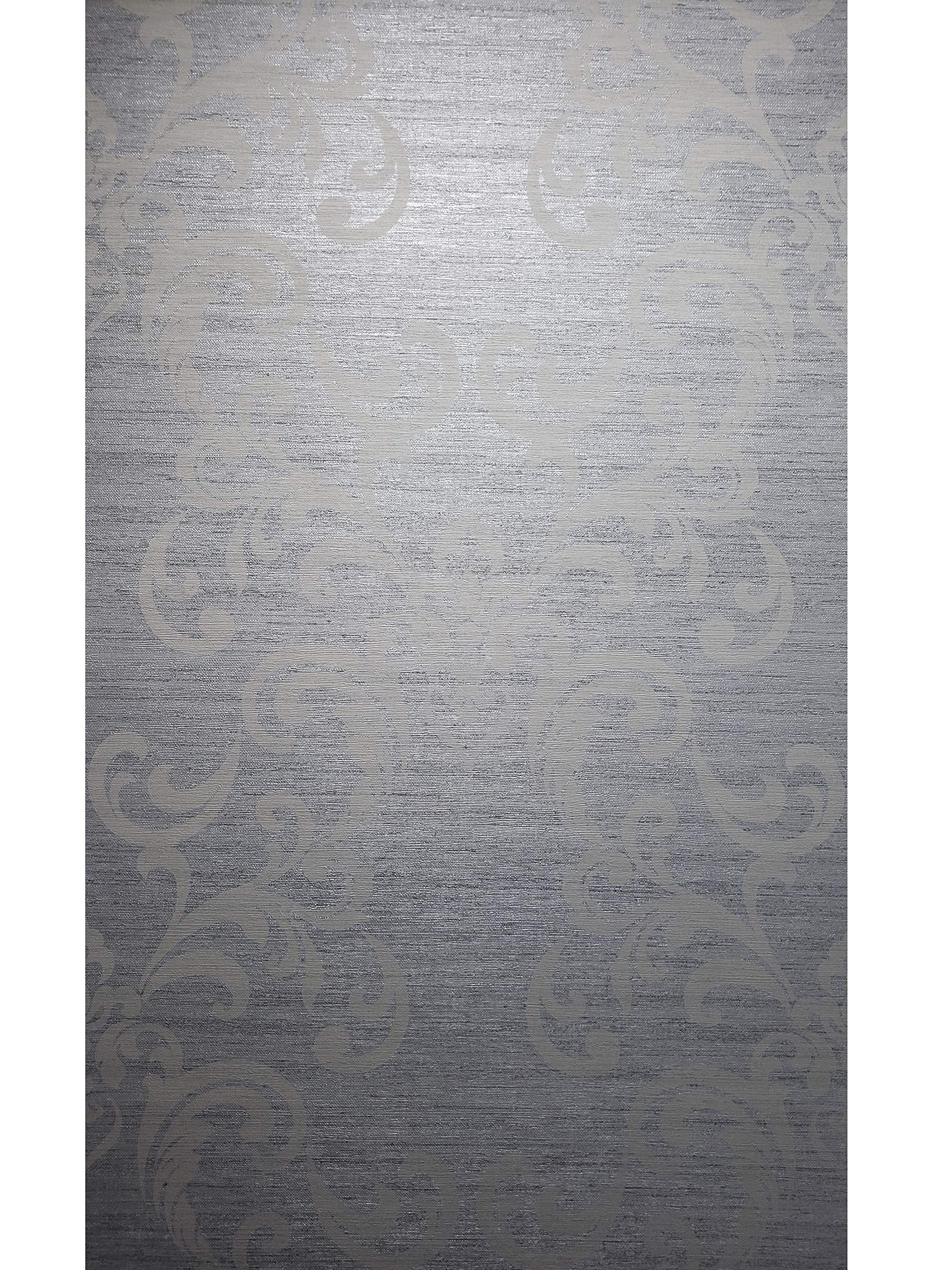 Textured Gray Damask Silver Metallic Faux Grasscloth 3D Wallpaper Roll - Peel and Stick Removable Wallpaper for Living Room, Bedroom, Dining Room Decor