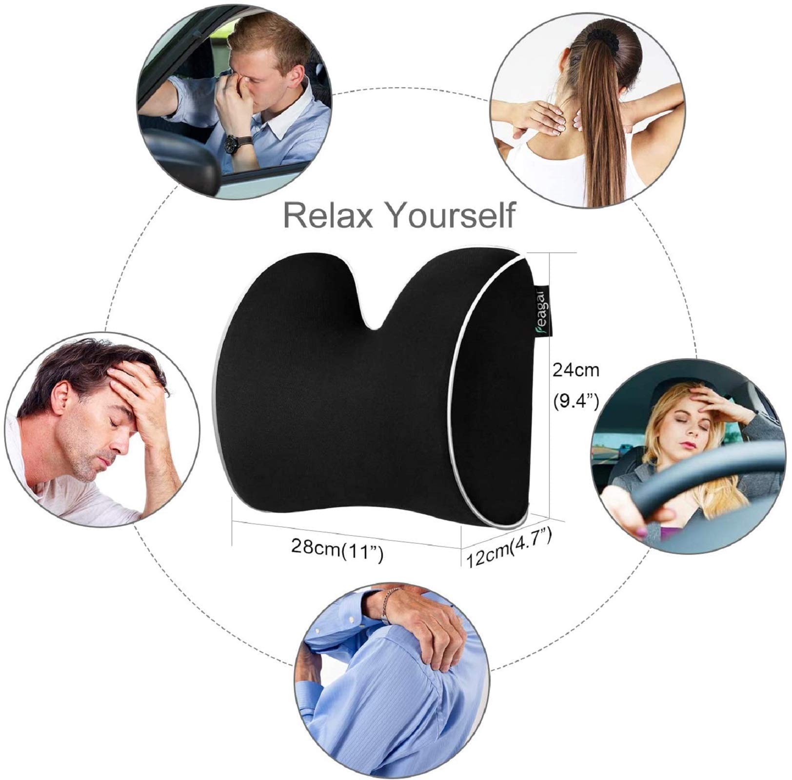 Feagar Car Headrest Neck Pillow - Memory Foam Cervical Support for Office Chair & Car Seat - Comfortable Neck Cushion for Drivers & Passengers - Perfect for Long Drives & Work Comfort