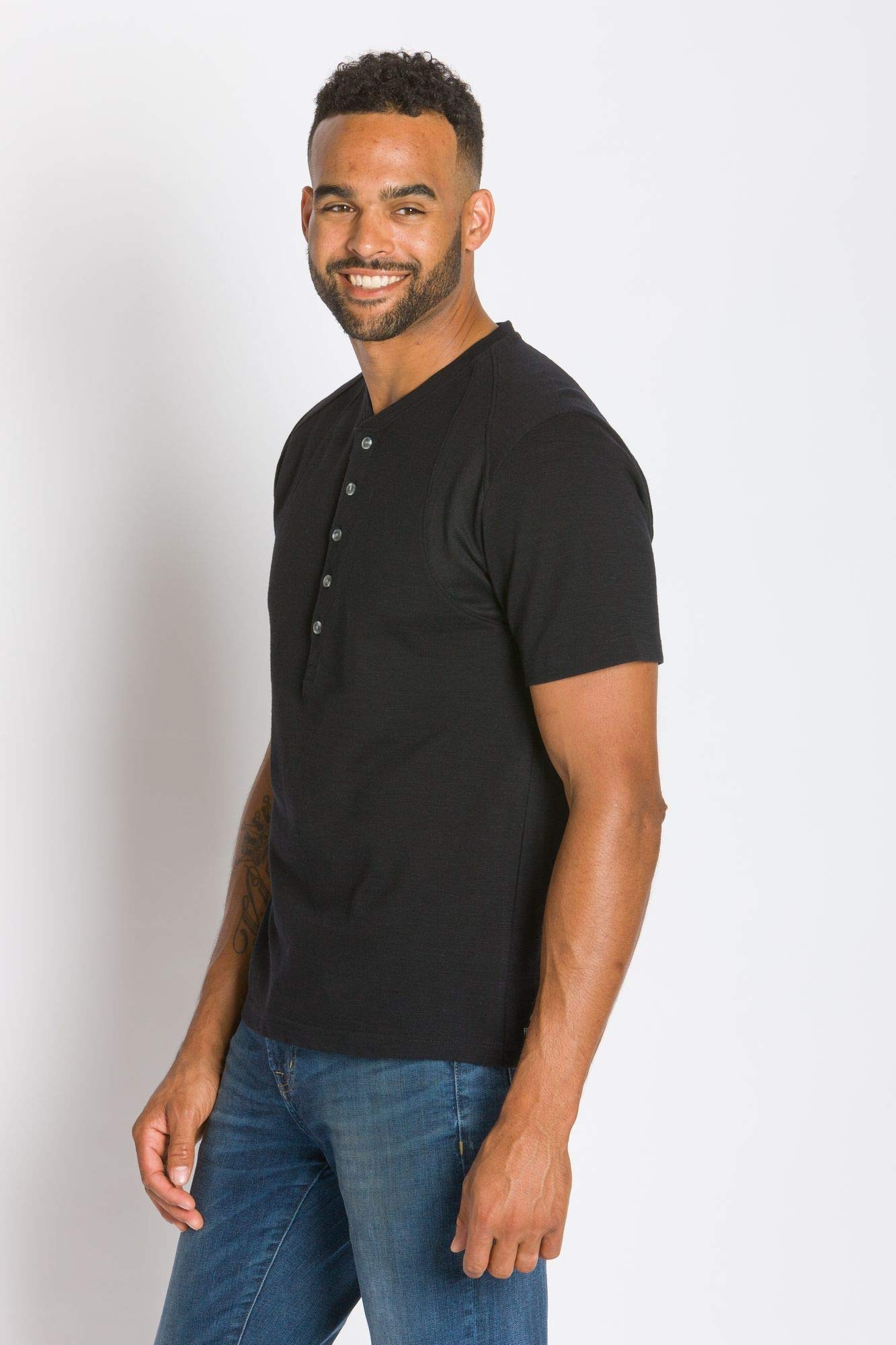 Ably Excursion Men's Short Sleeve Henley Shirt with Breathable Mesh Panels | Moisture-Wicking & Odor-Resistant Performance Top for Hiking, Travel & Outdoor Adventures