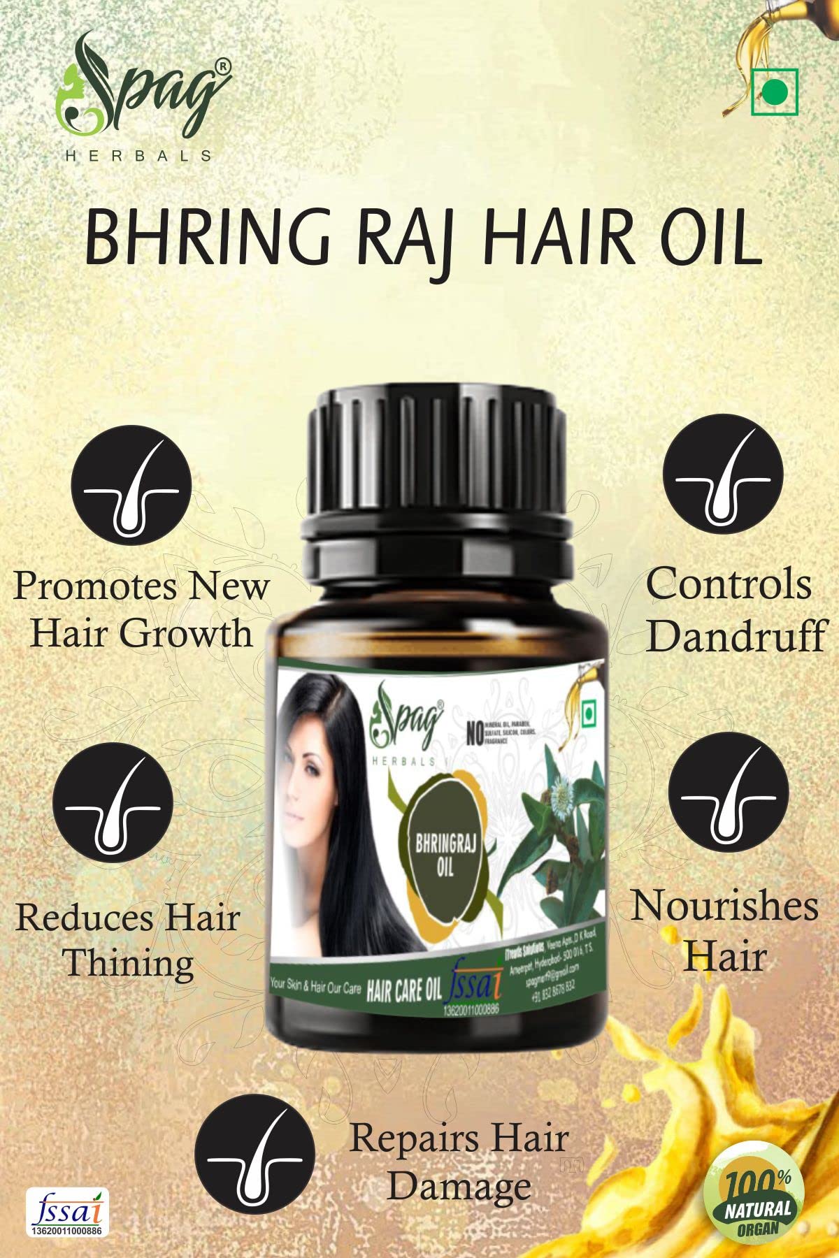 Spag Herbals BHRINGRAJ Cold Pressed Skin & Hair Oil – 2 Pack (120ml Each) for Dry Scalp, Hair Growth & Skin Hydration | Natural Ayurvedic Treatment for Men & Women