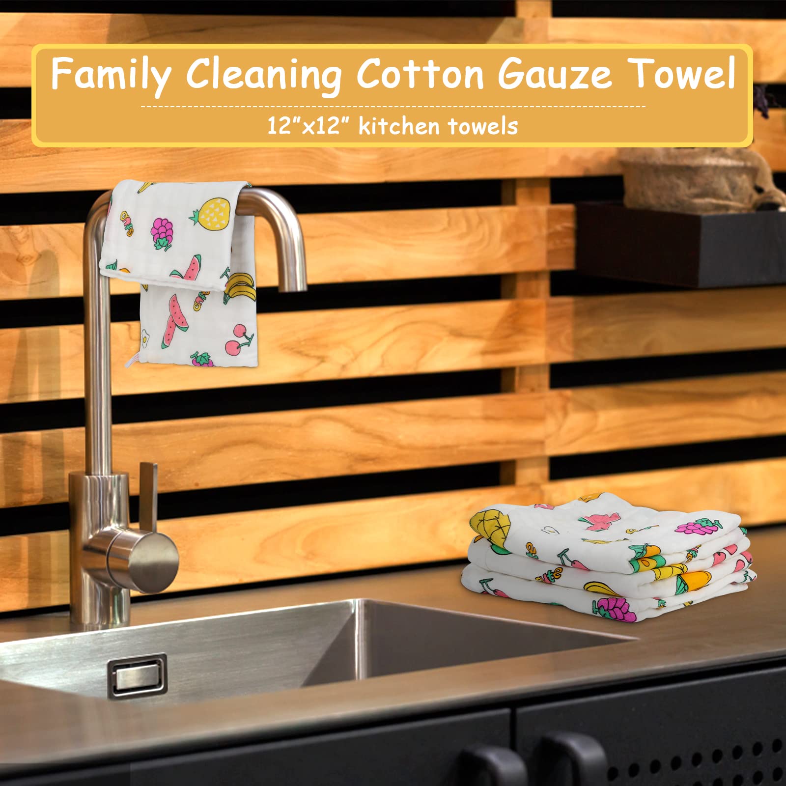 4 Pack Lemon & Cherry Kitchen Dish Towels Set - 16