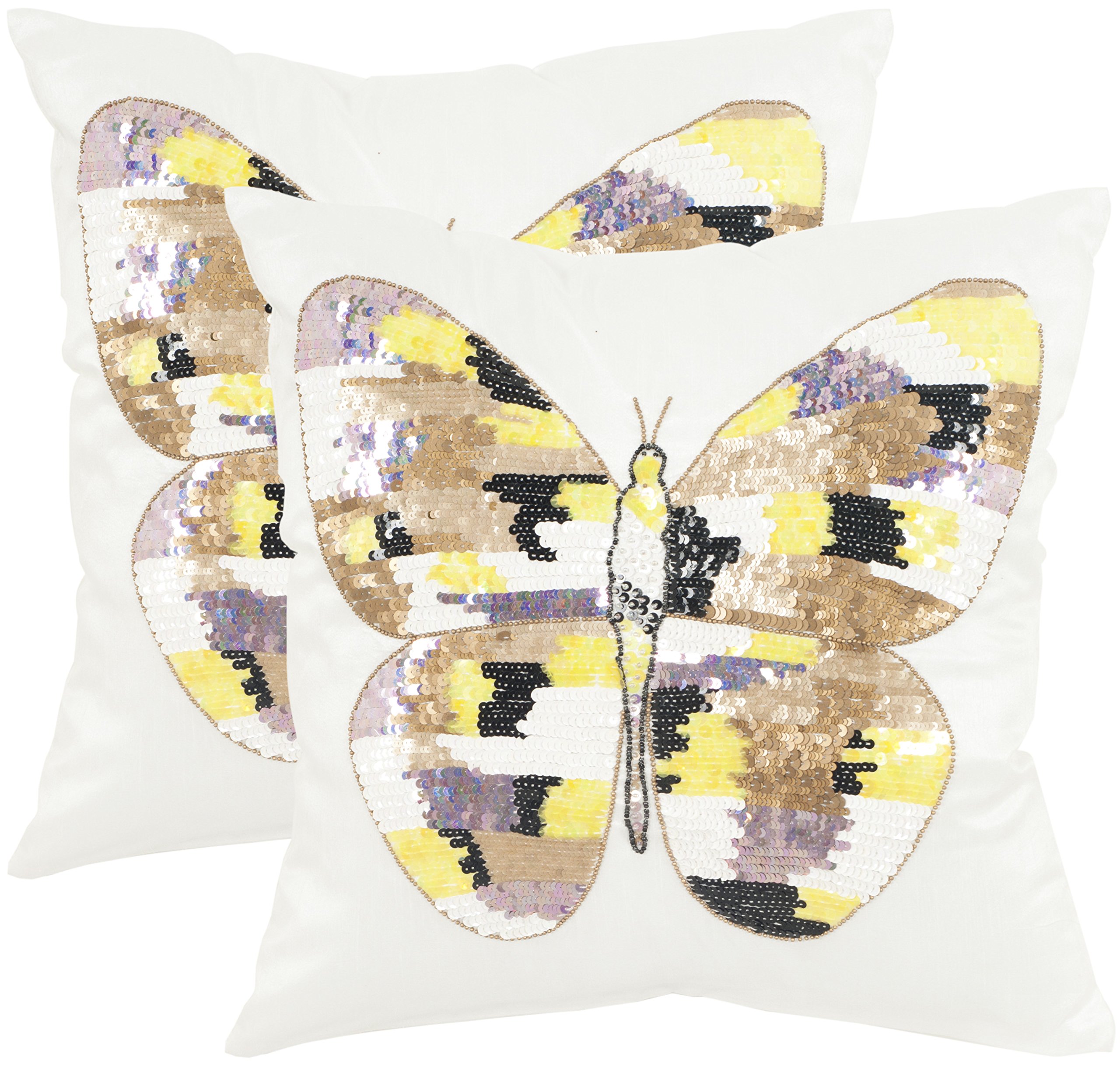 Safavieh 18x18 Inch Throw Pillows Set of 2 - Papillon Sorbet Shimmer Decorative Cushions for Sofa, Bed, Living Room & Home Decor
