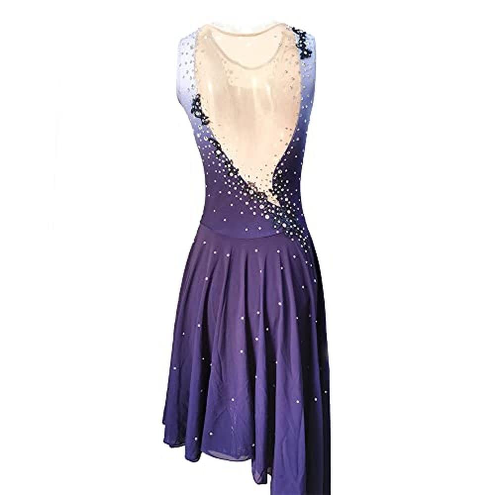 Blue Diamond Figure Skating Dress - Elegant Long Skirt Competition Costume for Ice Dancing & Performances | Perfect for Ice Shows, Competitions & Ballet on Ice