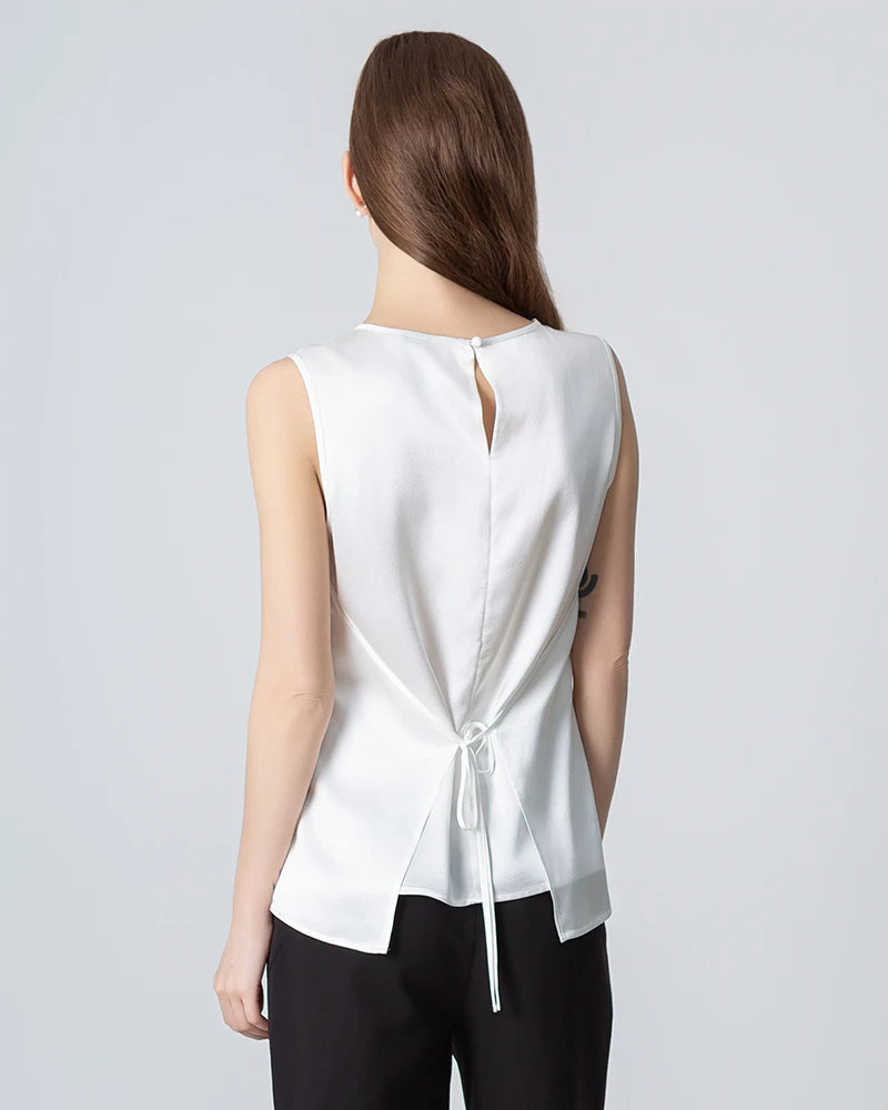 Elegant Sleeveless Lace-Up Silk Blouse for Women | Breathable Summer Top | Perfect for Office Wear, Date Night & Special Occasions