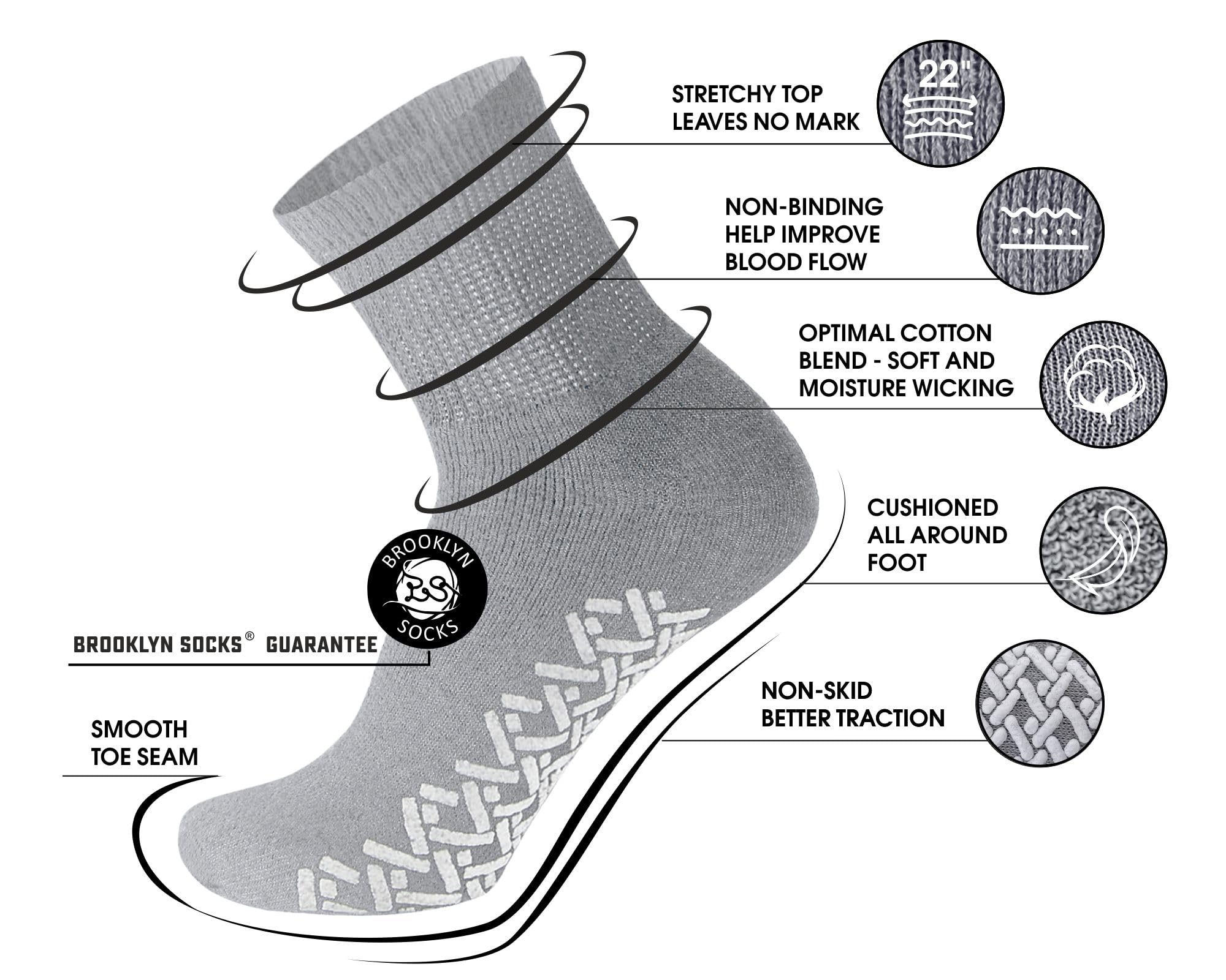 60 Pairs Men's Diabetic Socks - Non-Slip Cotton Quarter Socks with Non-Binding Top & Gripper Sole for Circulation (Grey, Size 10-13) - Ideal for Daily Wear, Diabetes Care & Comfortable Home/Work Use