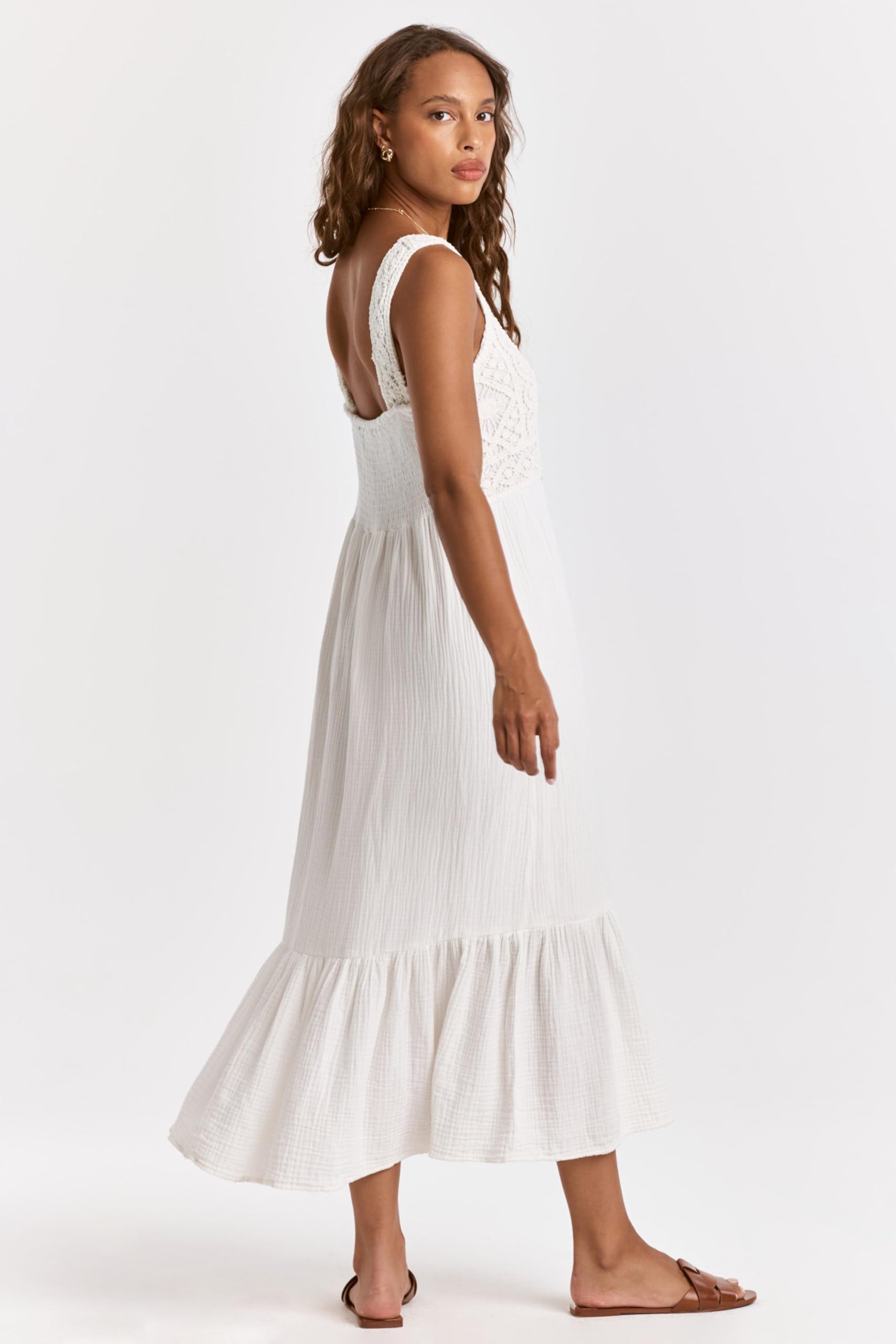 DEAR JOHN Women's Chastity Embroidery Tank Dress - Floral Lace Summer Sundress for Beach, Wedding & Casual Wear