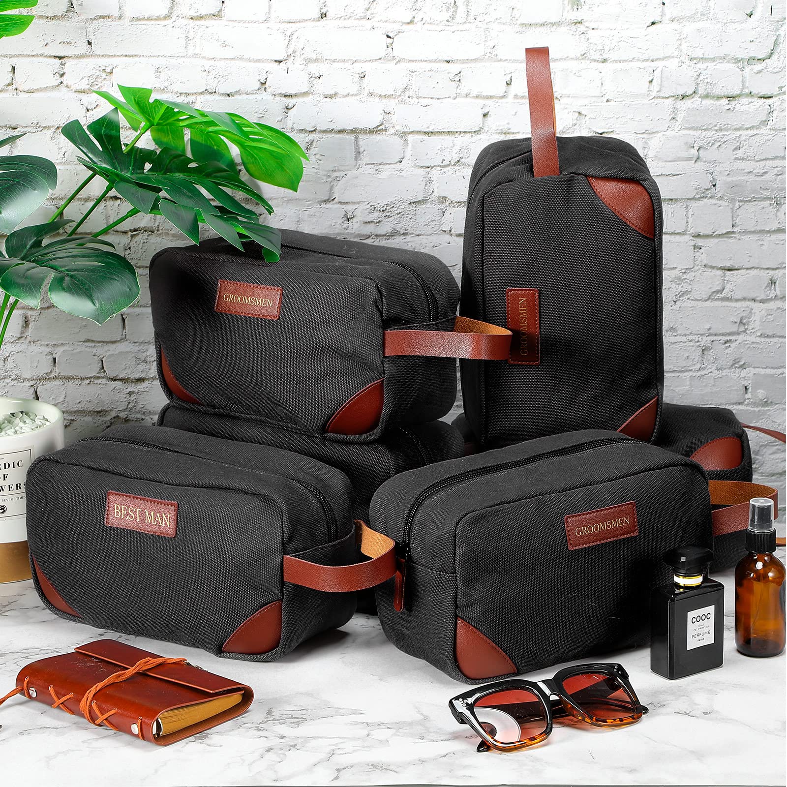 Premium 6-Piece Groomsmen Gift Set - Waterproof Men's Travel Toiletry Bag & Shaving Kit - Ideal for Wedding Proposals, Bachelor Parties & Business Trips (Black) - Perfect for Groomsmen, Best Man & Bridal Party Accessories