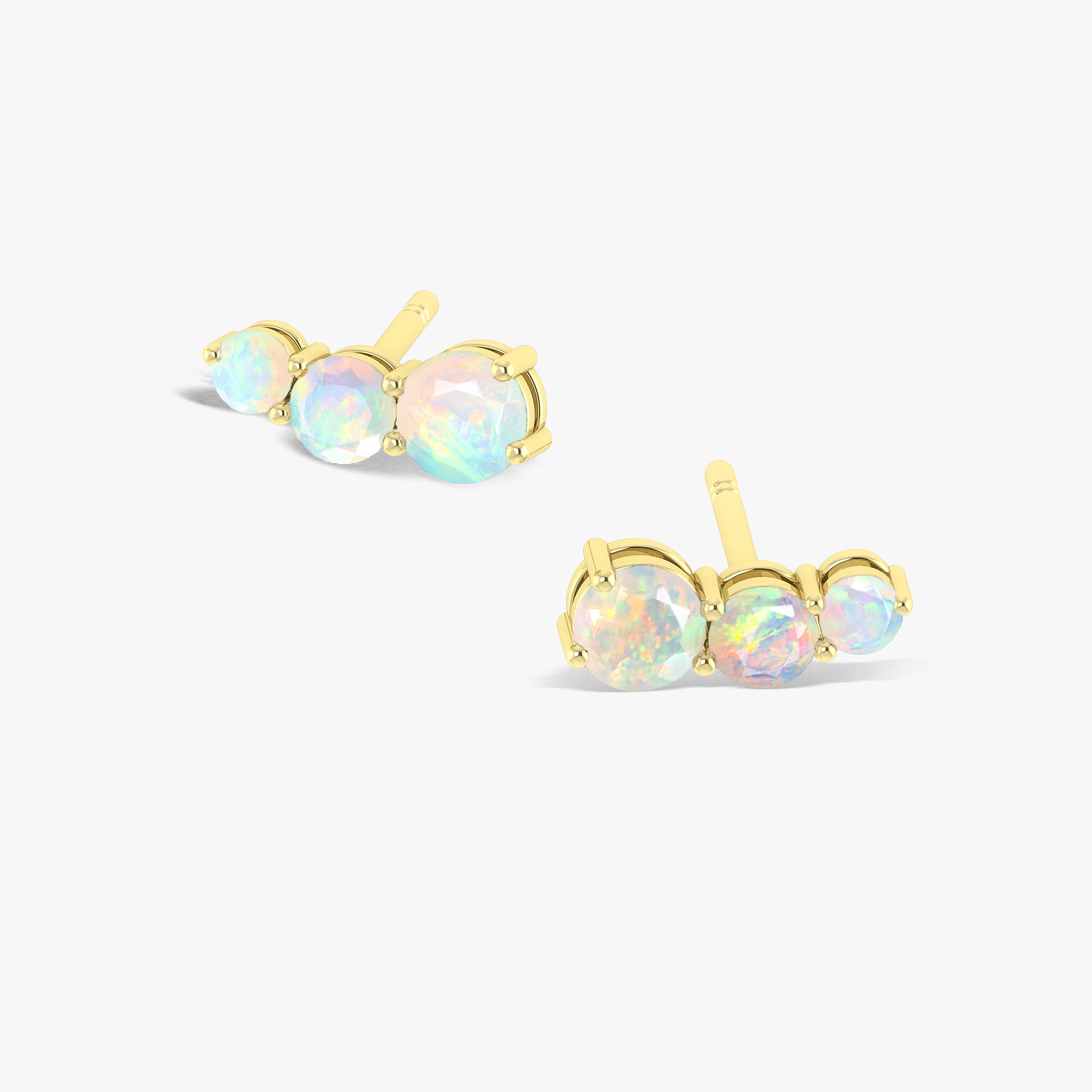 Fire White Opal Three Stone Stud Earrings – Elegant Dainty Jewelry for Women, Perfect for Weddings, Parties & Everyday Wear