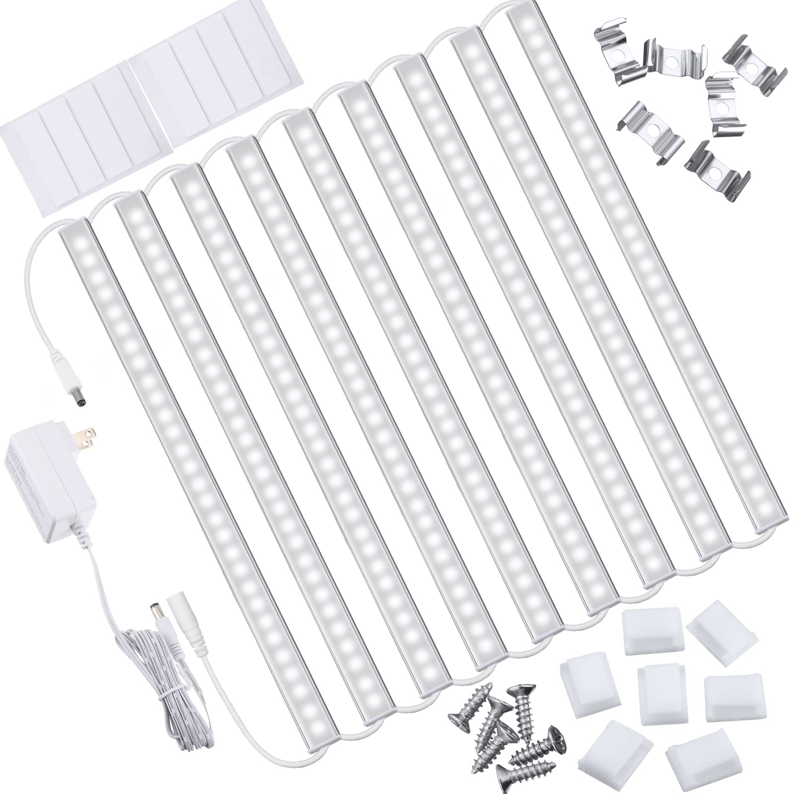 EBOOT 9-Pack Under Cabinet LED Light Kit - 13 Inch Linkable Dimmable LED Counter Lights, Daylight White 4500K - Plug-in Closet Lighting for Kitchen, Bars, Workspace & Home Office (Perfect for Task Lighting & Accent Decor)