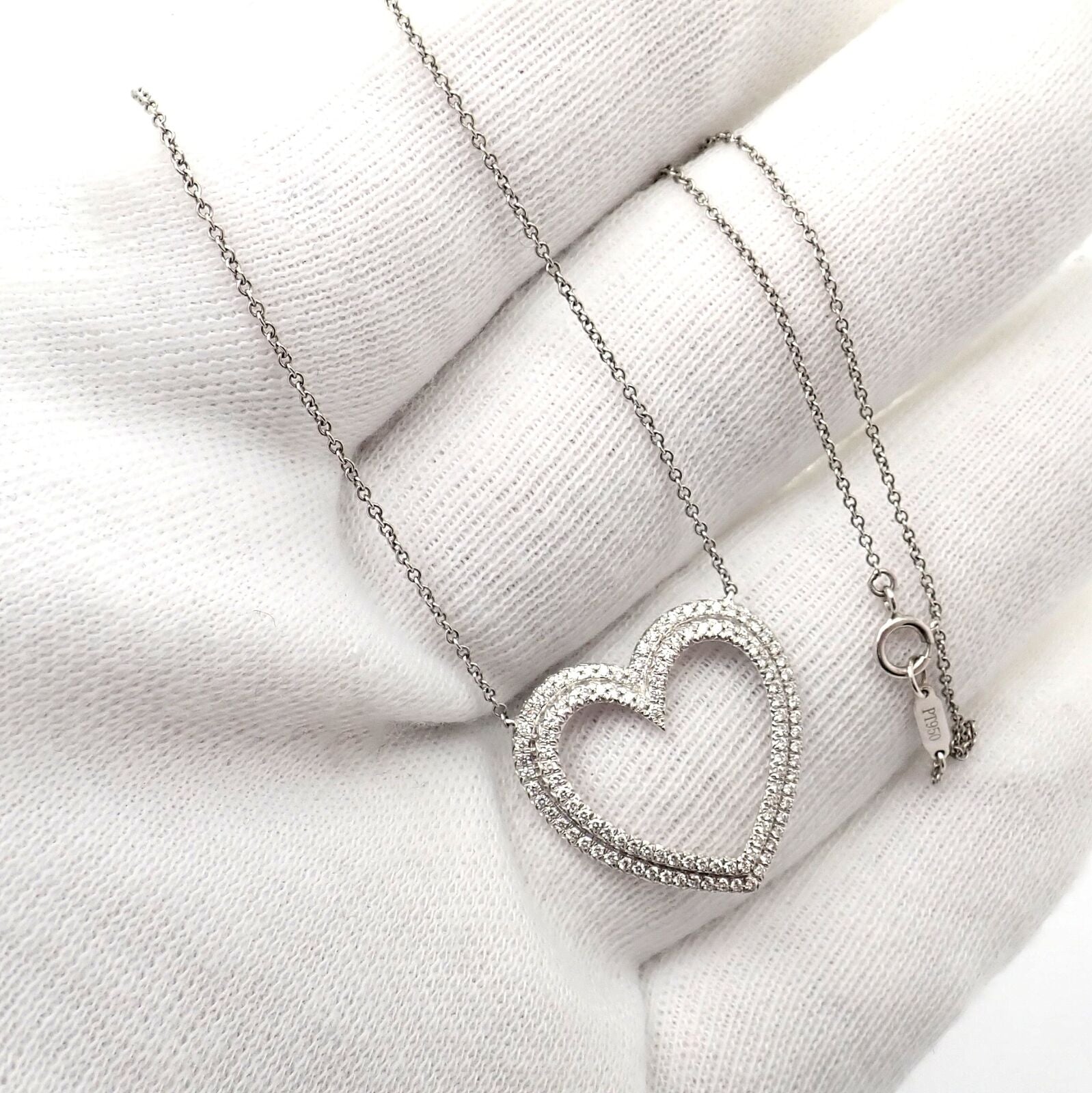 Tiffany & Co Platinum Diamond Heart Double Metro Medium Pendant Necklace for Women - Elegant Jewelry Gift for Anniversary, Valentine's Day & Special Occasions