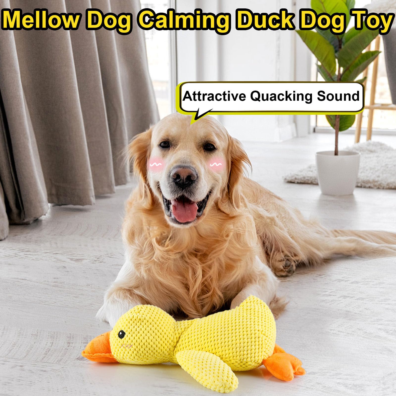 Mellow Dog Calming Duck Toy - Soft Squeaky Plush Duck for Anxious Dogs | Stress Relief & Comfort for Indoor Pets | Perfect for Separation Anxiety, Chewing, and Cuddling (Yellow)