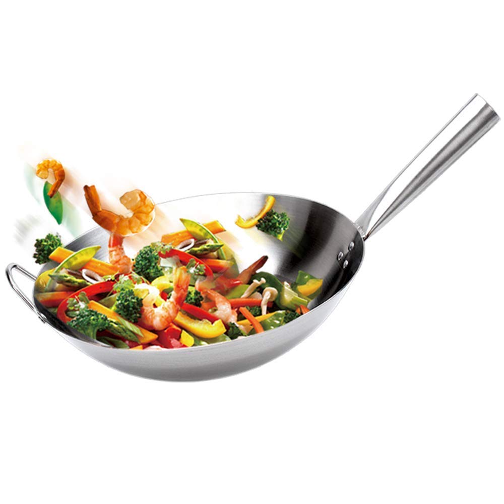Premium Stainless Steel Frying Pan - 34cm Induction Compatible Wok with Ergonomic Handle for Gas & Electric Stoves | 3-Layer Construction for Even Heat Distribution | Perfect for Stir-Frying, Sautéing & Deep Frying in Professional & Home Kitchens