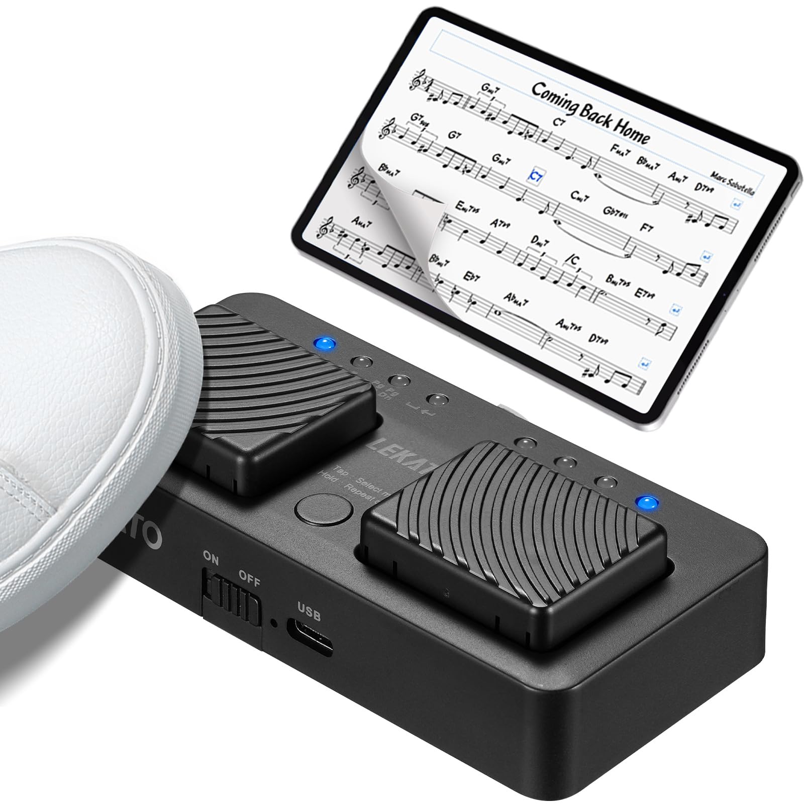 LEKATO Wireless Page Turner - Bluetooth Foot Pedal for Tablets, iPads & Phones | Rechargeable, Hands-Free Music Page Turner | Portable for Reading, Presentations & Music Performances